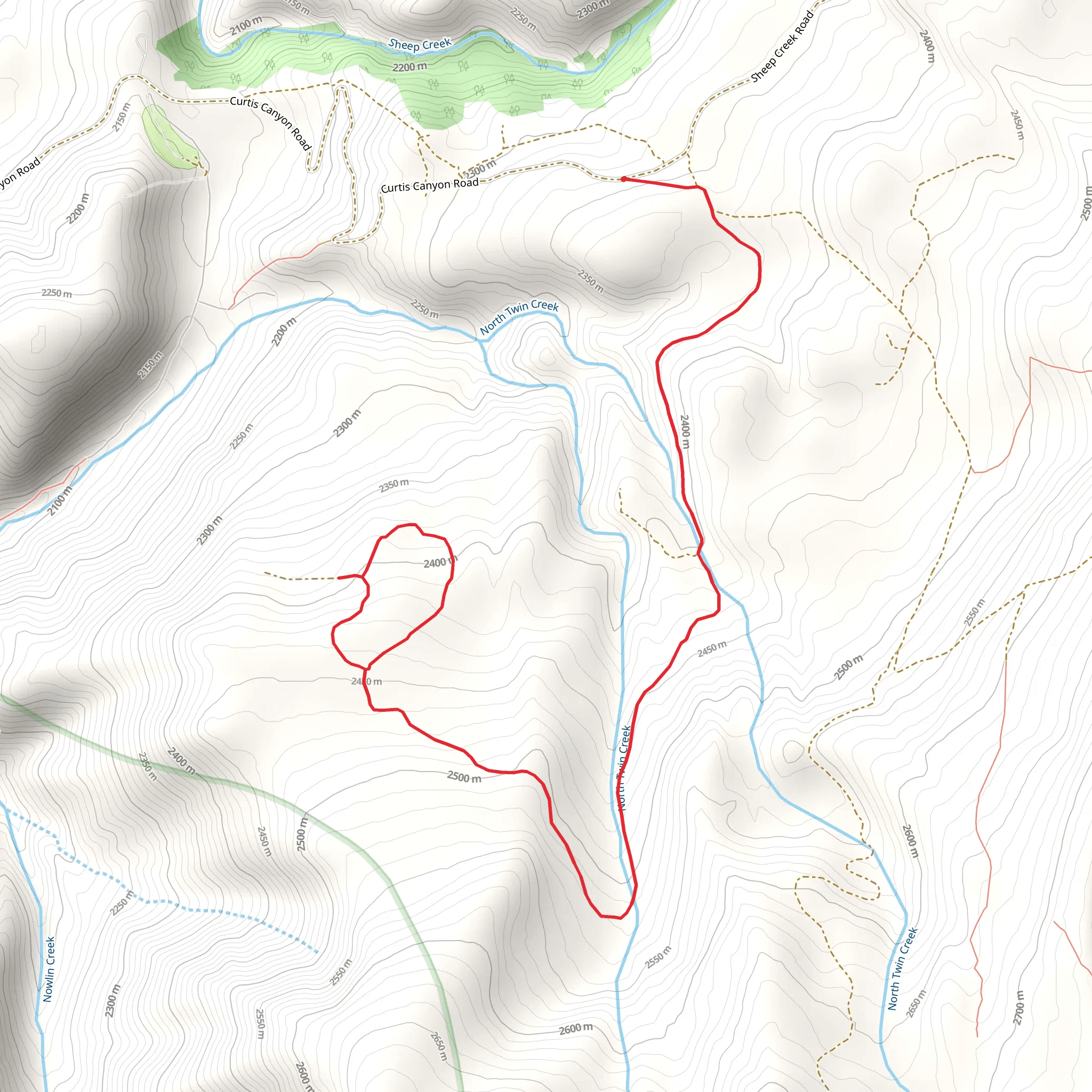 North Twin Creek Out and Back mobile static map
