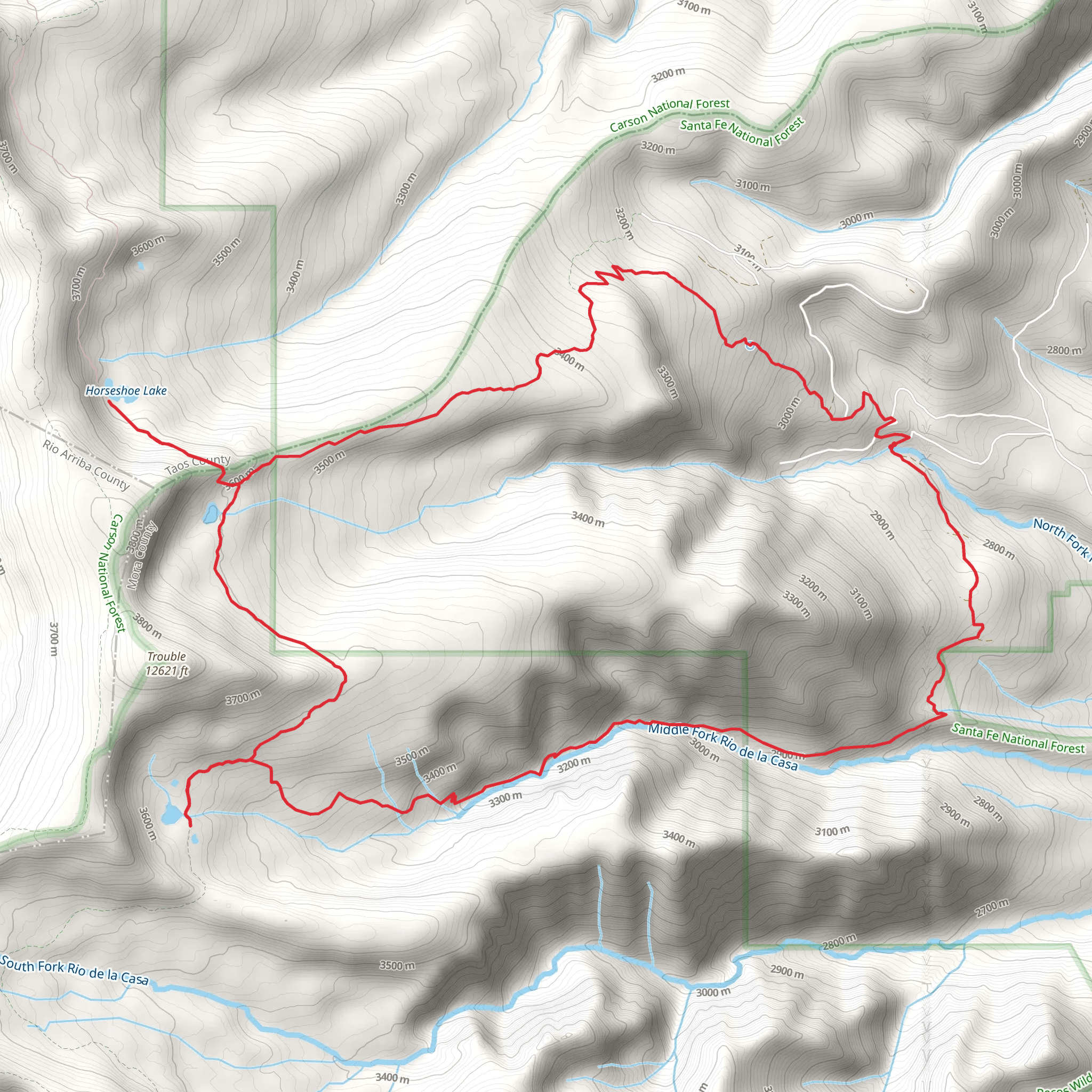 Middle Fork Lake and Horseshoe Lake Loop via North Fork Trail mobile static map
