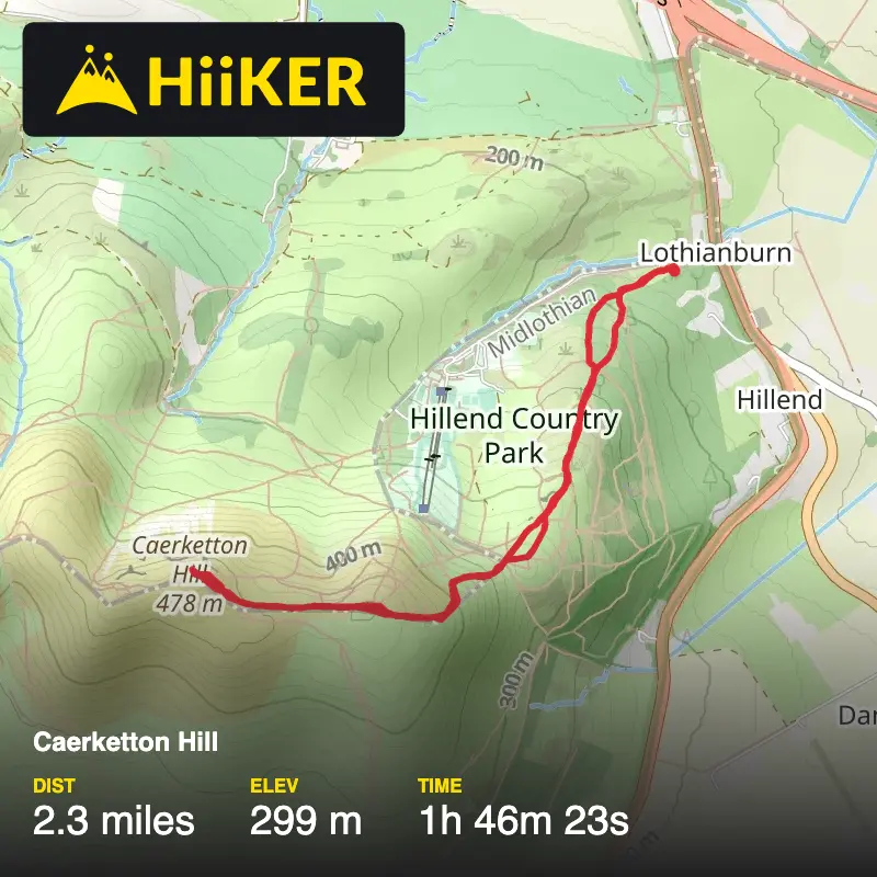 A map preview of the recording Caerketton Hill.