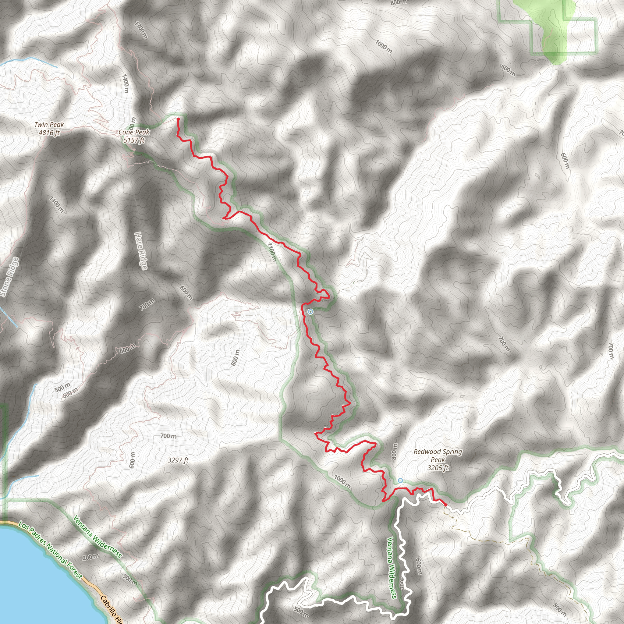 Cone Peak Road from Nacimiento-Fergusson Road mobile static map