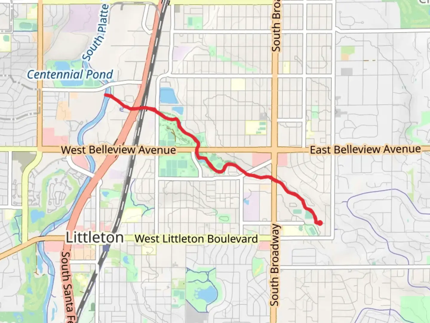 An image depicting the trail Big Dry Creek Trail - East Powers Avenue and its surrounding area.