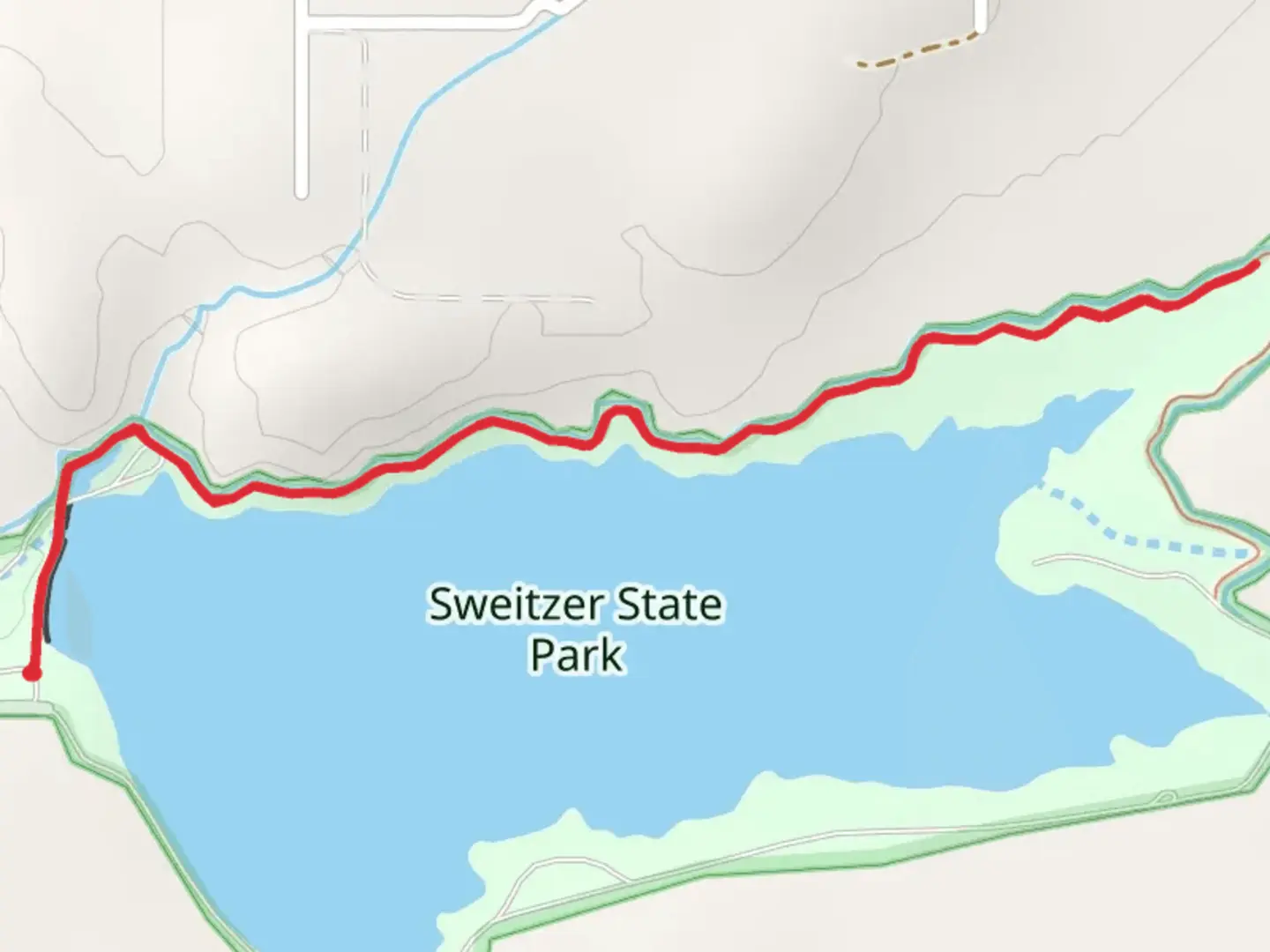 An image depicting the trail Sweitzer Lake North Side Walk and its surrounding area.