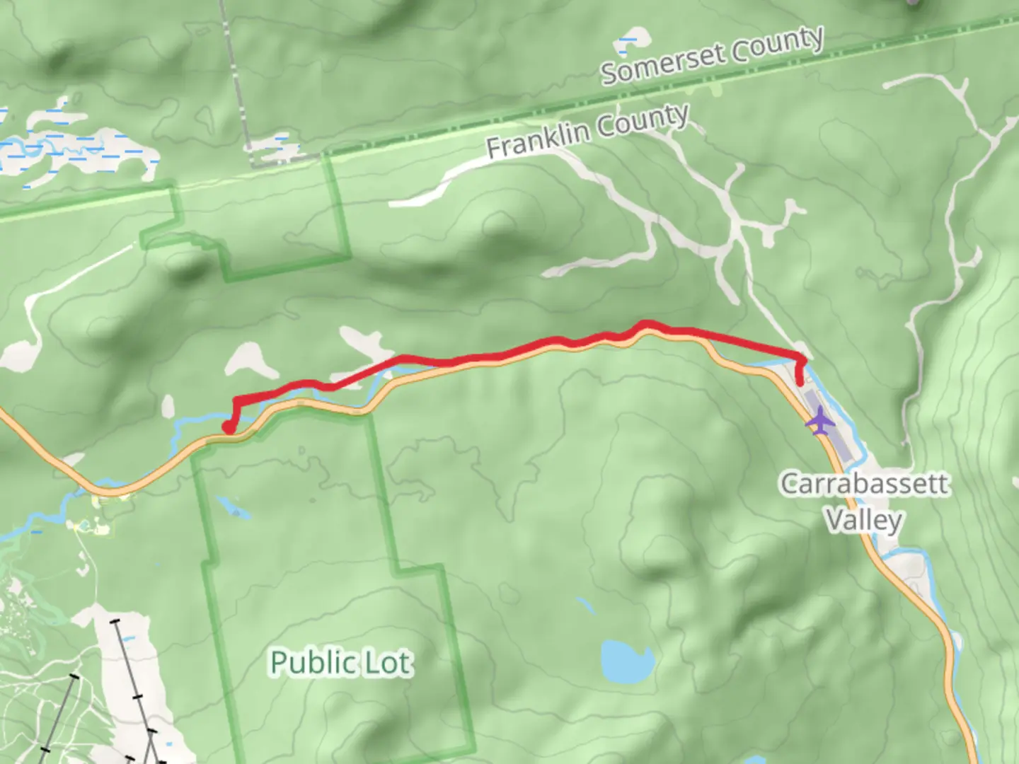 An image depicting the trail Narrow Gauge Pathway Out and Back and its surrounding area.