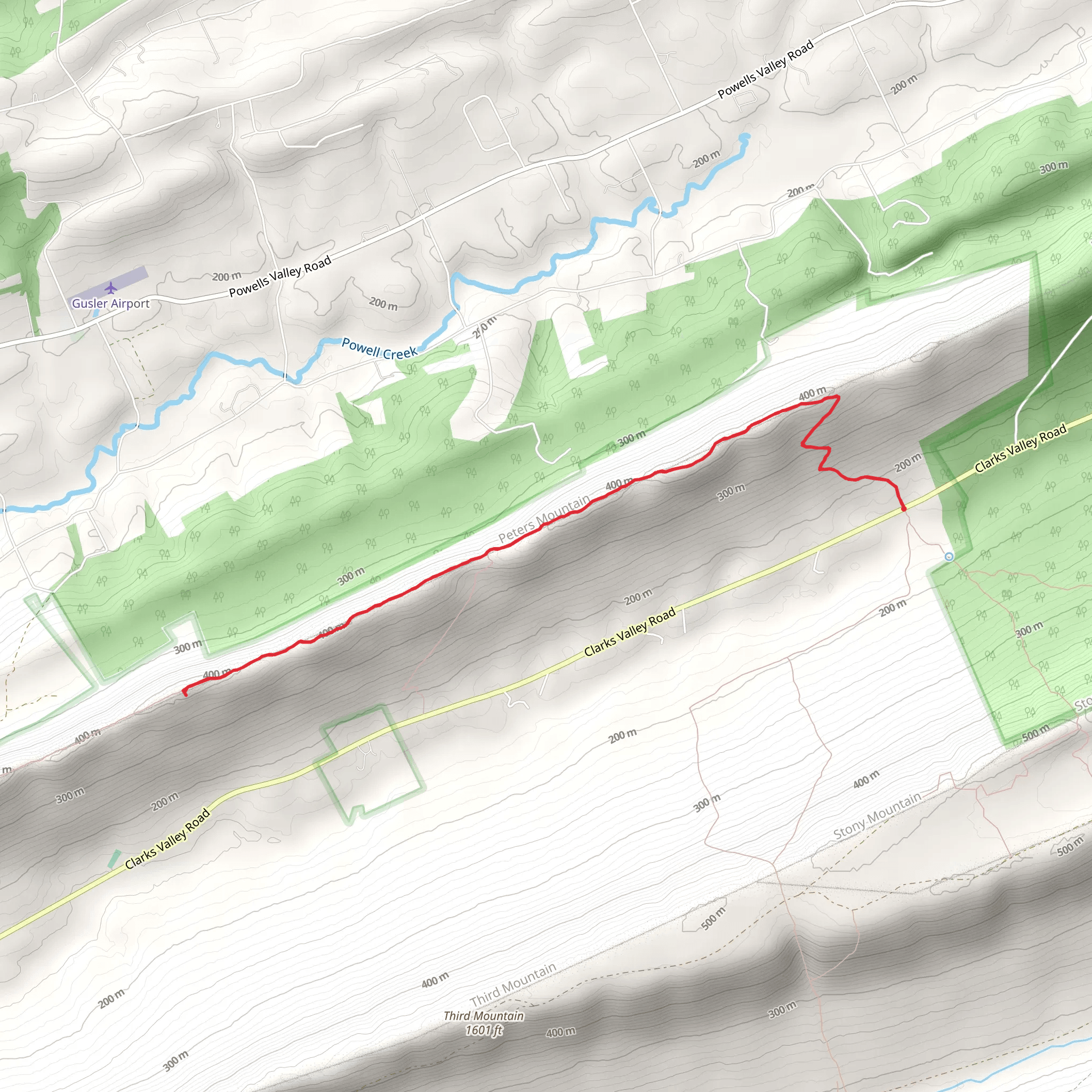 Peters Mountain Ridge Trail from Streamside Campsite mobile static map