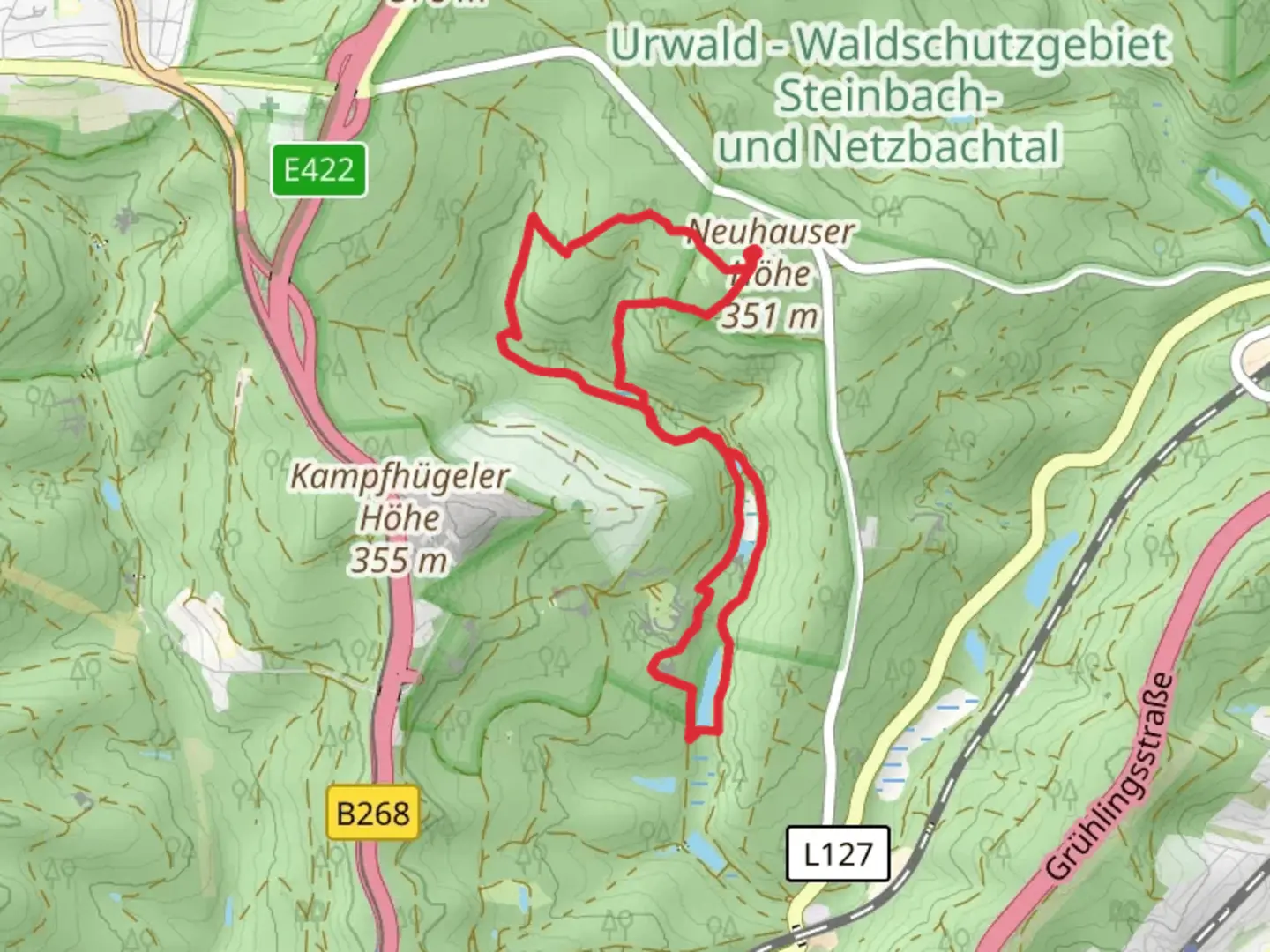 An image depicting the trail Gouvysweiher, Steinbachschacht and Jungfleischutte Loop and its surrounding area.