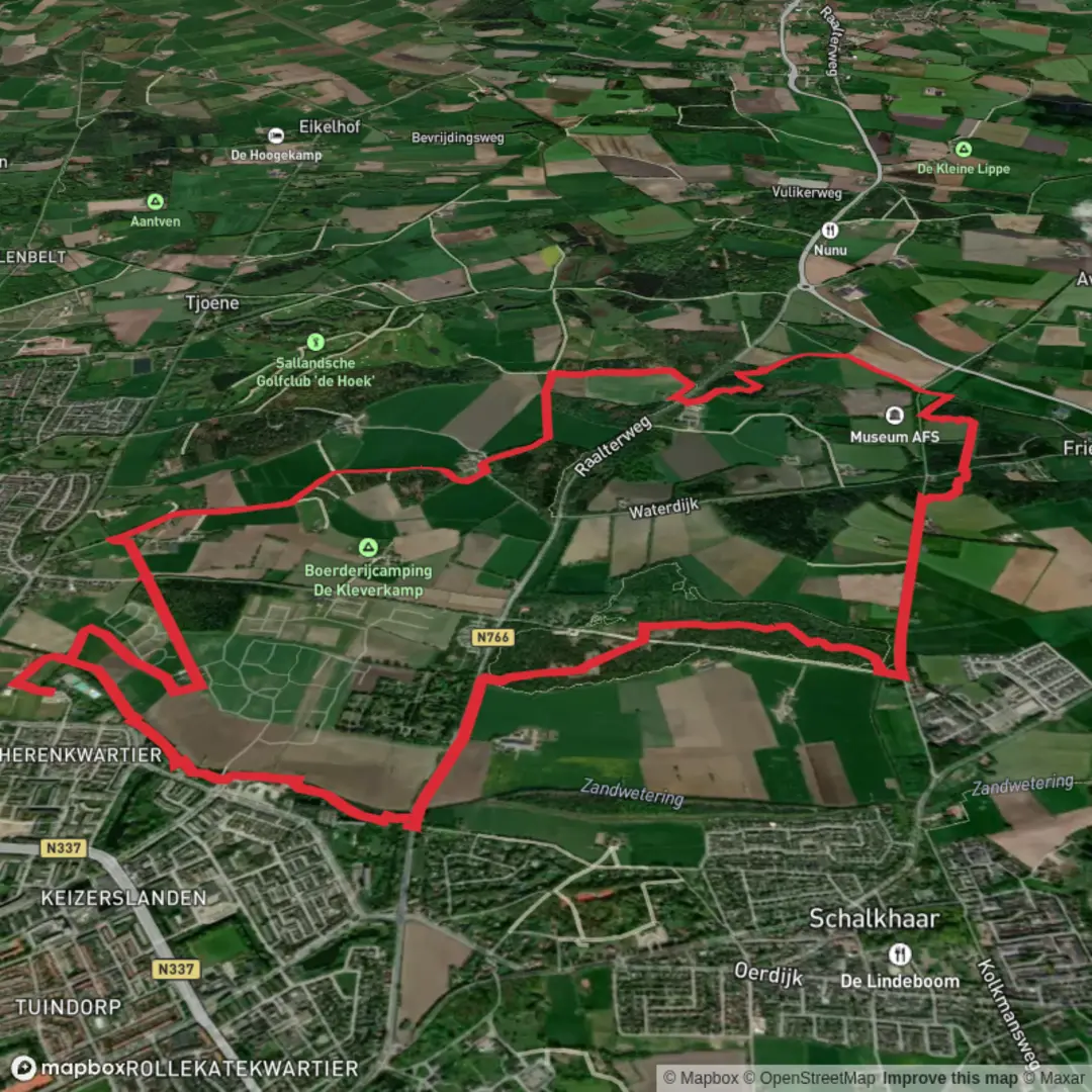 An image depicting the trail Sallandpad and Blauwe Paaltjes Loop and its surrounding area.