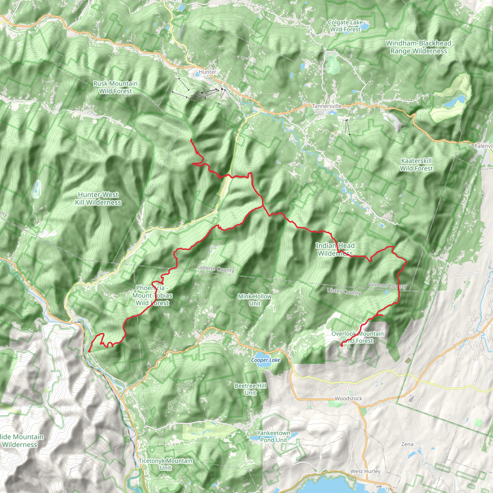 Tremper, Hunter and Overlook Mountain via Phoenicia Trail mobile static map