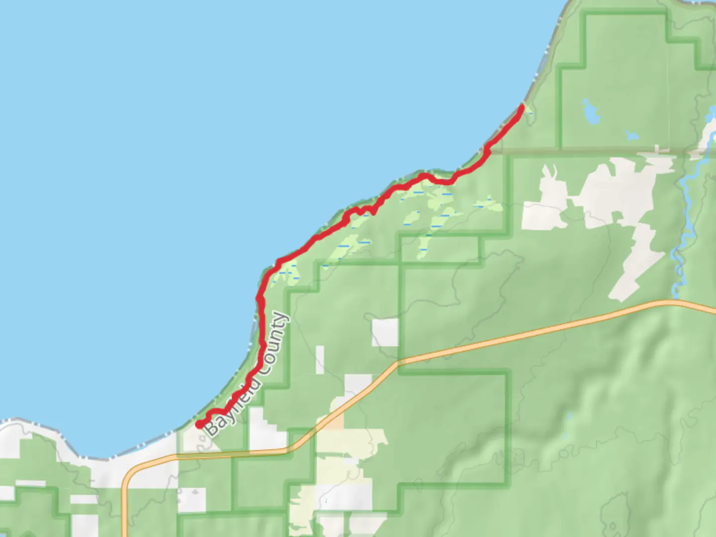 An image depicting the trail Lakeshore Trail Campsite and its surrounding area.