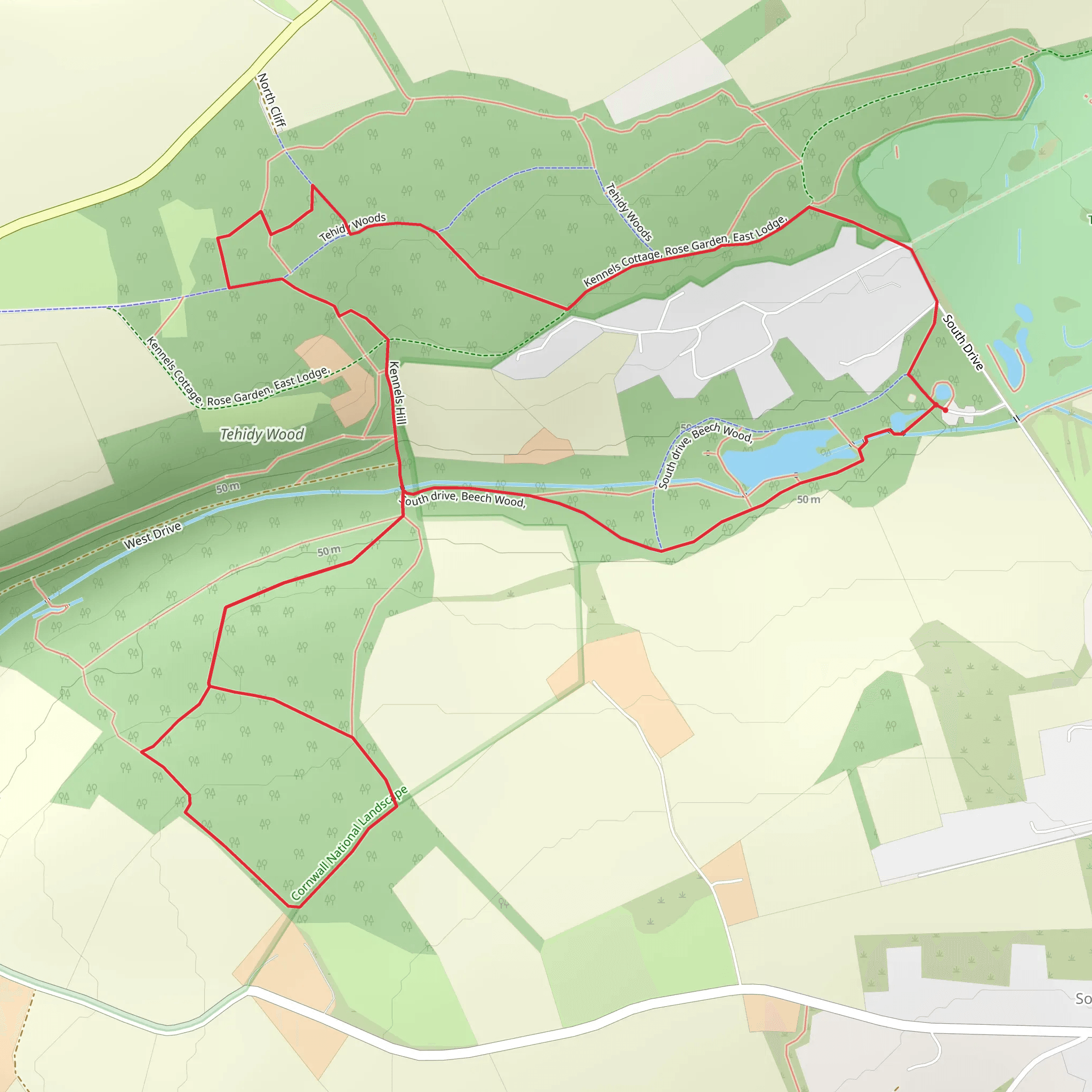 Tehidy Park and Oak Wood Loop mobile static map