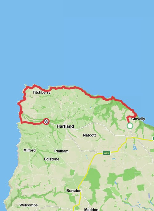 Hike on South West Coast Path - Clovelly to Tintagel mobile static map
