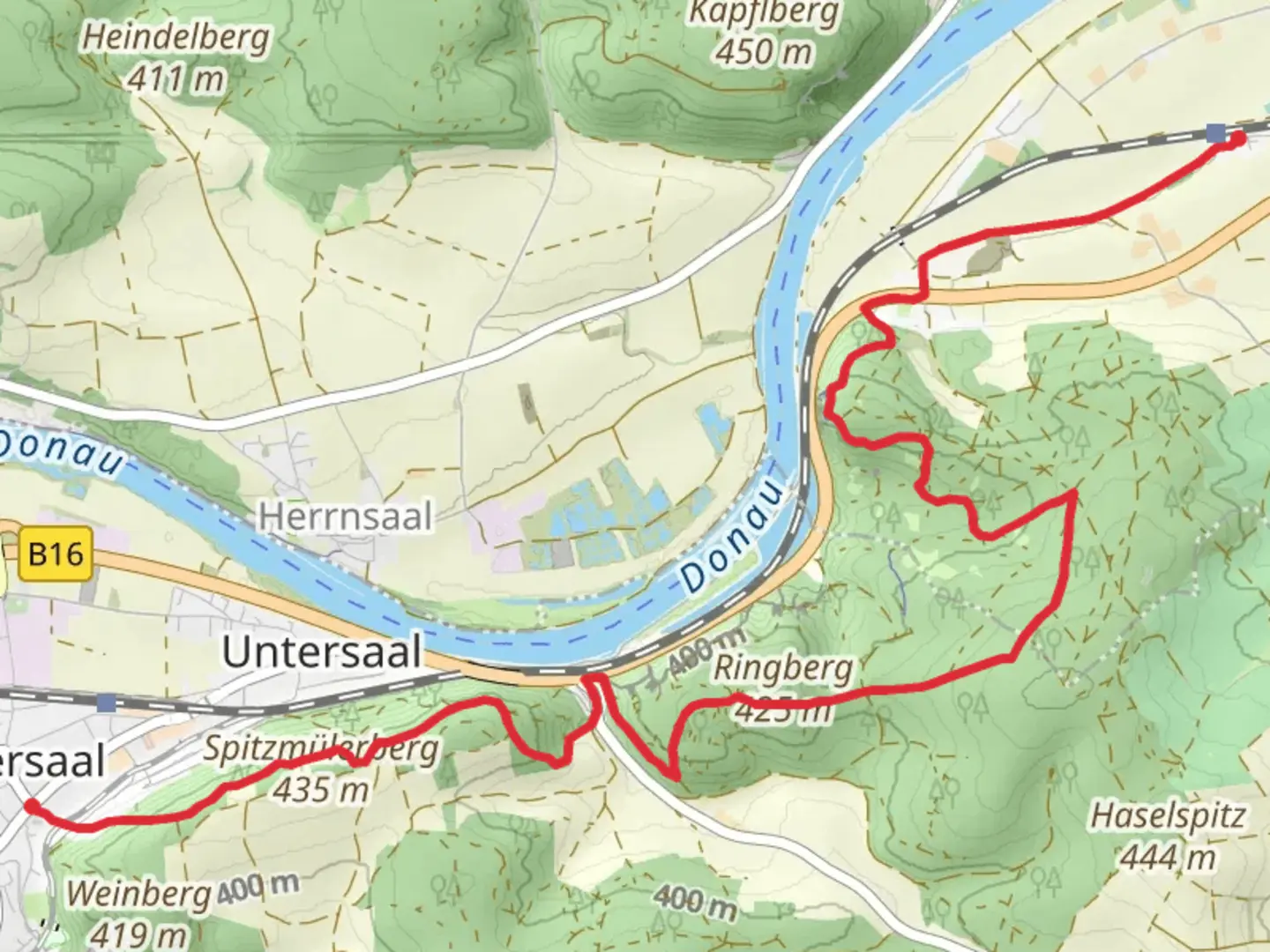 An image depicting the trail Bad Abbach to Saal and its surrounding area.