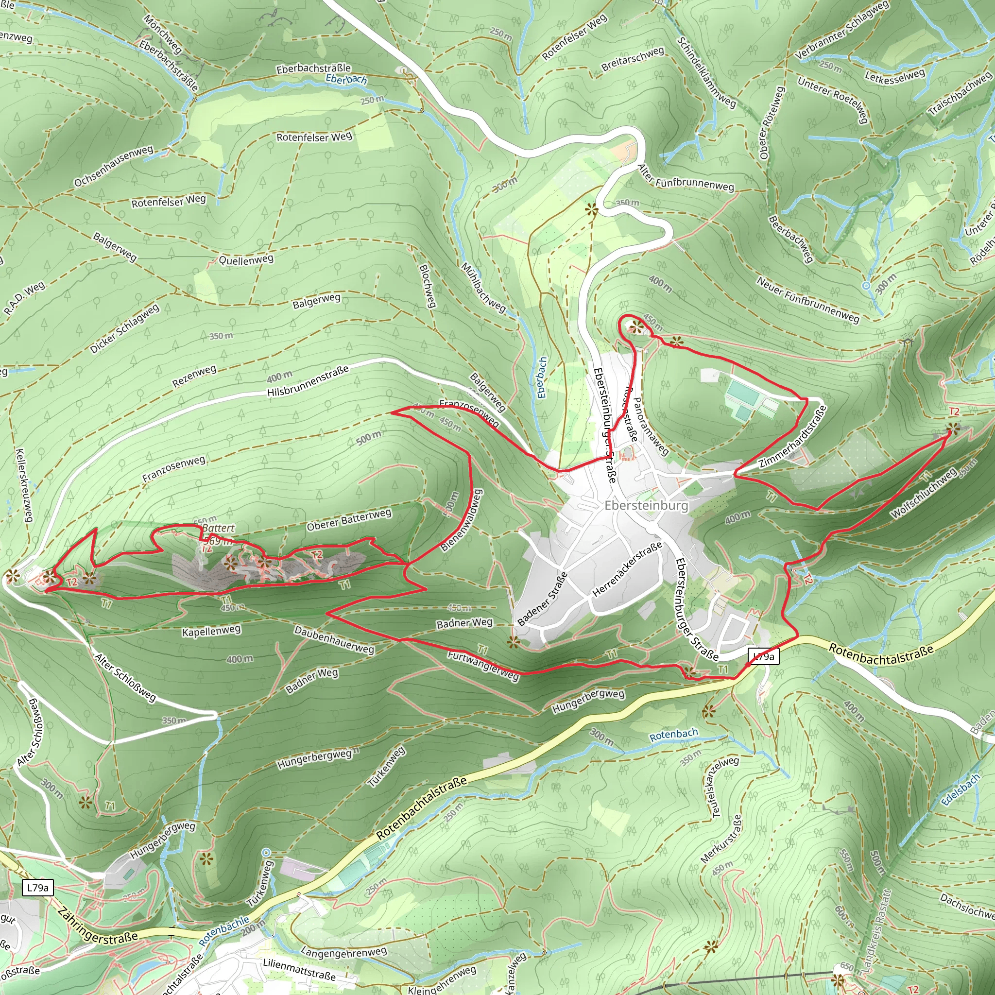 Lukas Hutte ,Battert, Hohenbaden Castle, Engelskanzel Loop via Ebersteinburg Rundweg mobile static map