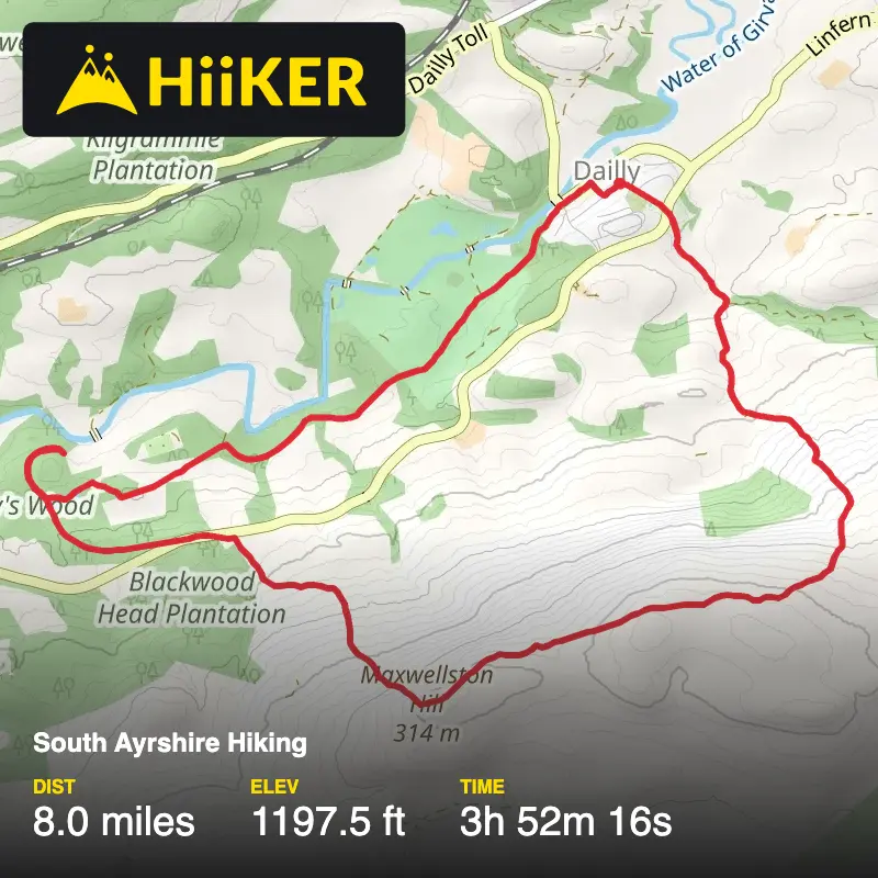 A map preview of the recording Dailly to Bargany via Maxwellston hill..