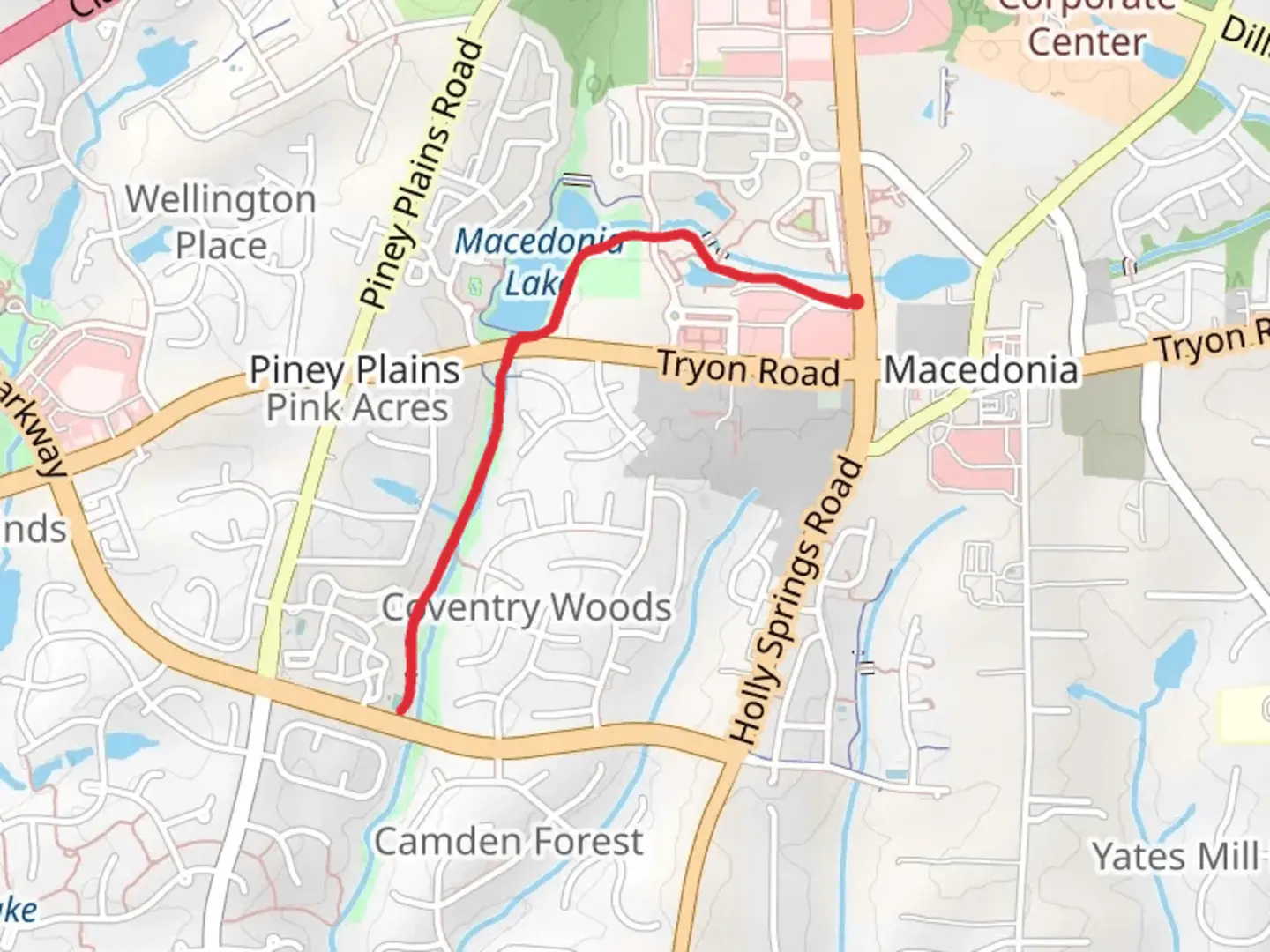 An image depicting the trail Macedonia Lake - Speight Branch Greenway and its surrounding area.