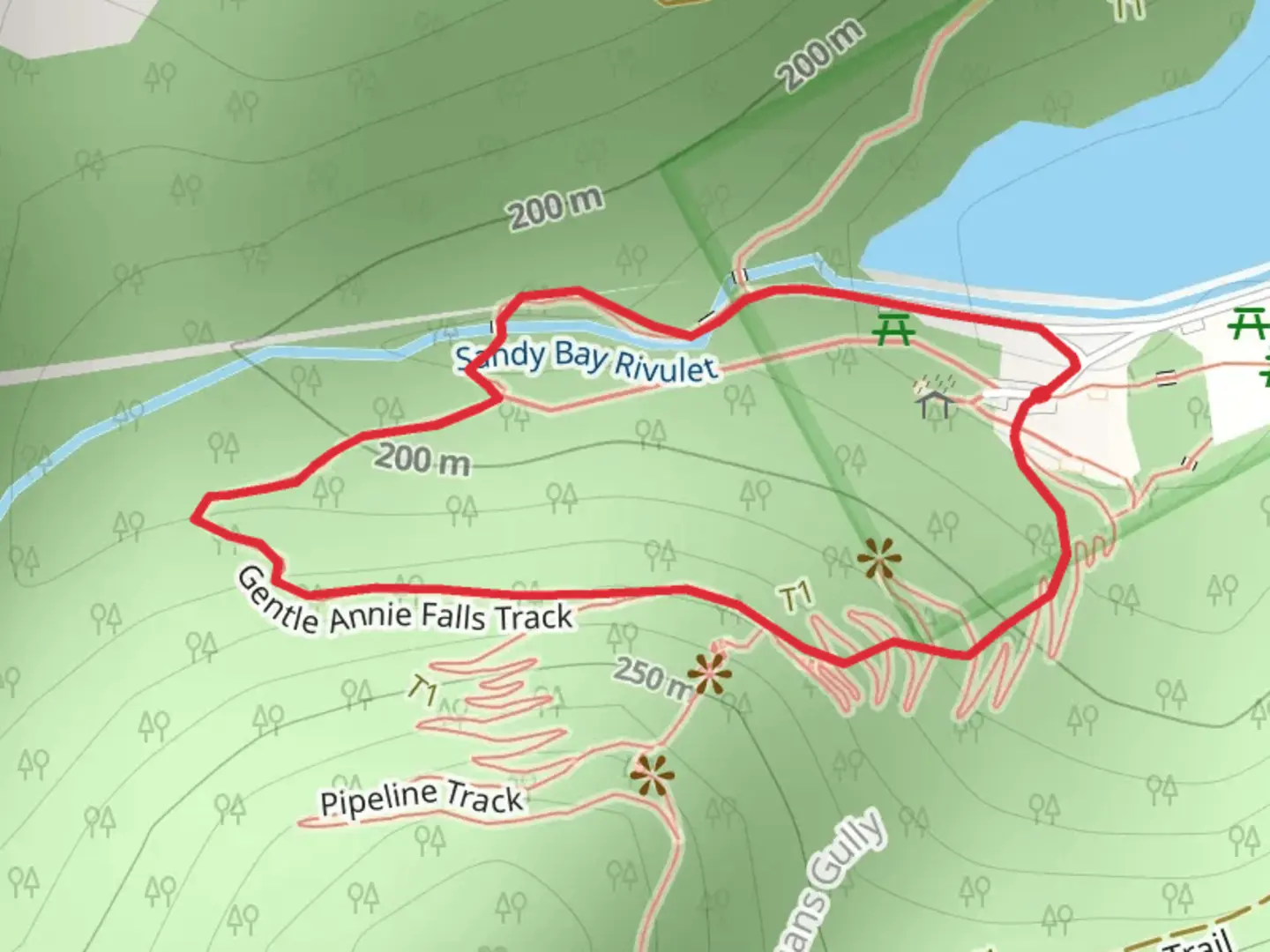 An image depicting the trail Gentle Annie Falls Circuit and its surrounding area.