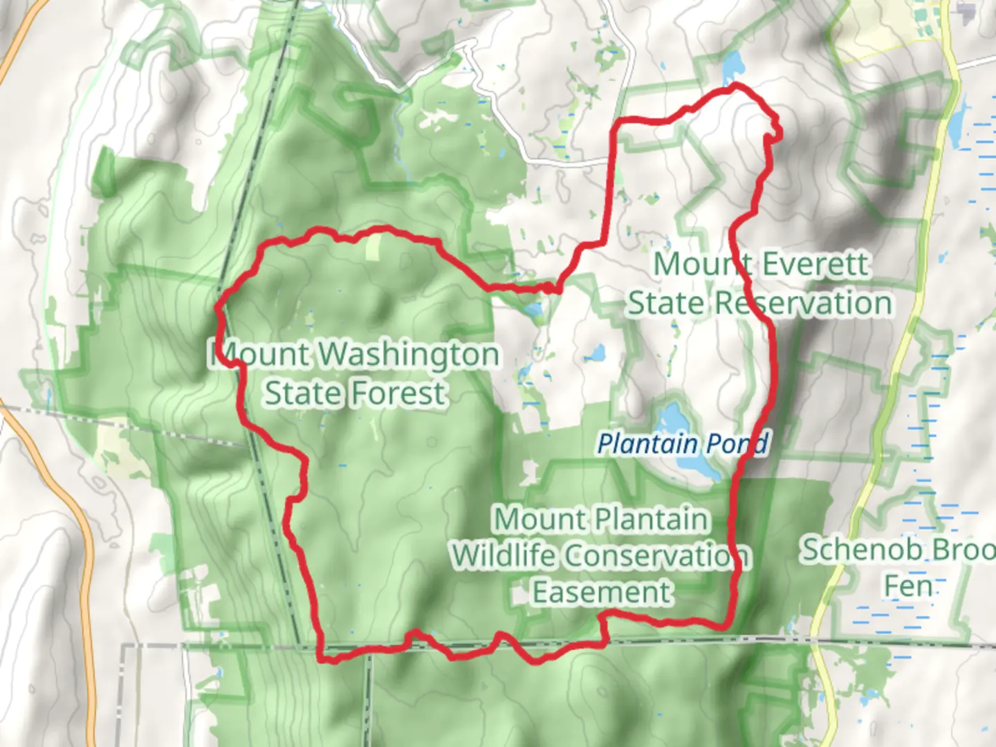 An image depicting the trail Alander Mountain, Round Mountain, Mount Race and Mount Everett via South Taconic Trail and its surrounding area.