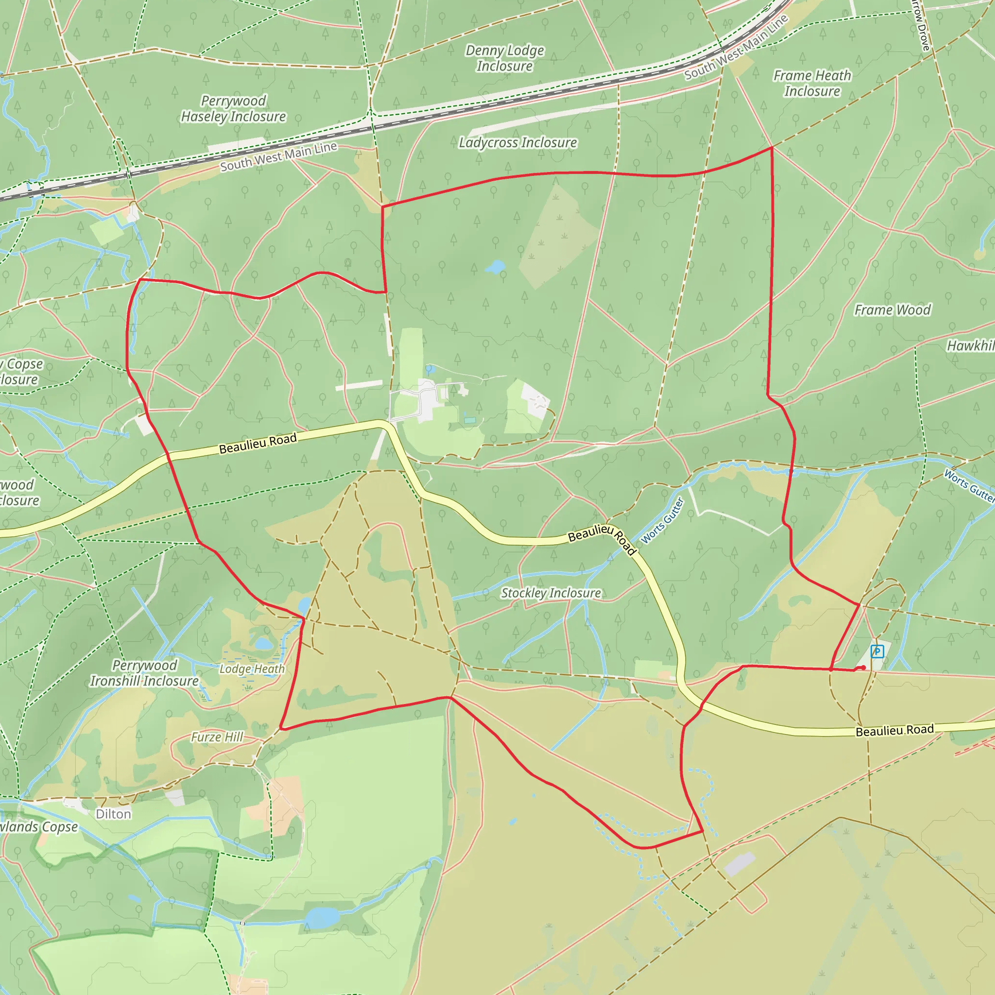 Roundhill and Ladycross Inclosure Loop mobile static map