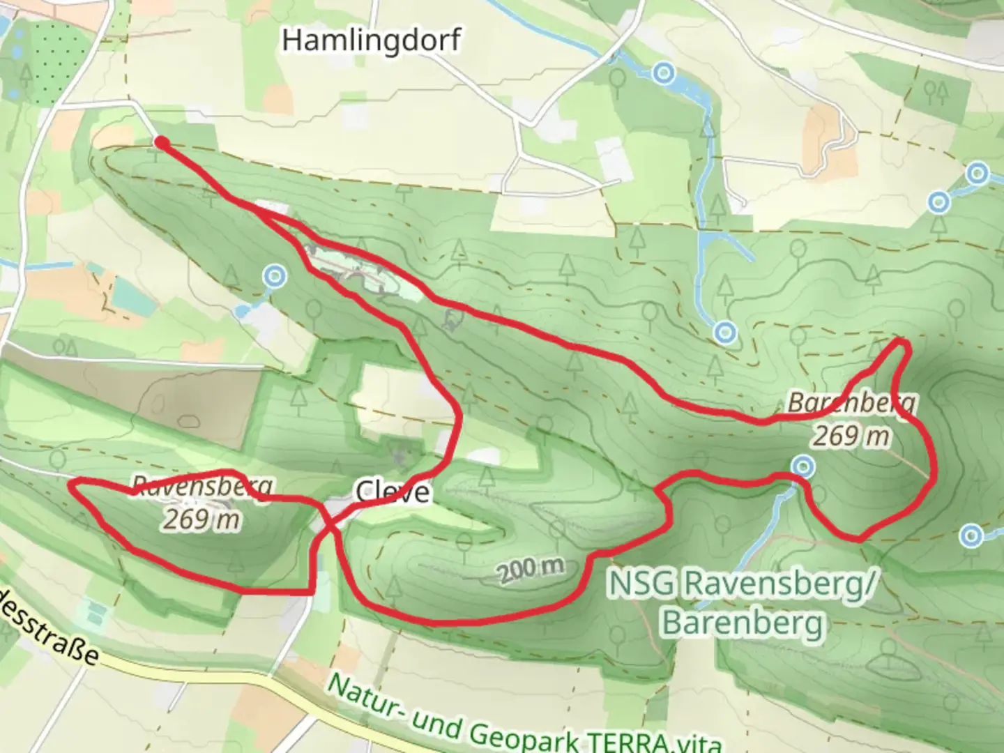 An image depicting the trail Steinbruch, Barenberg and Burg Ravensberg Loop and its surrounding area.