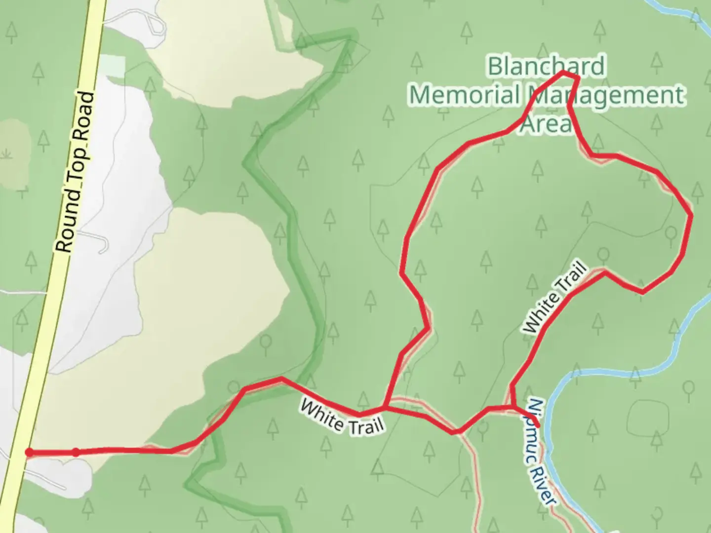 An image depicting the trail Nipmuc River Loop and its surrounding area.