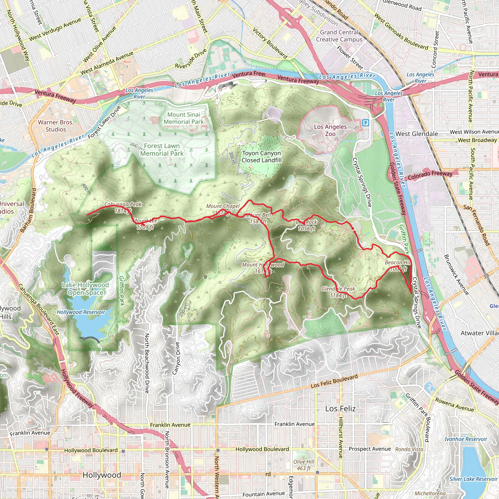 Bee Rock, Burbank Peak and Beacon Hill Loop mobile static map