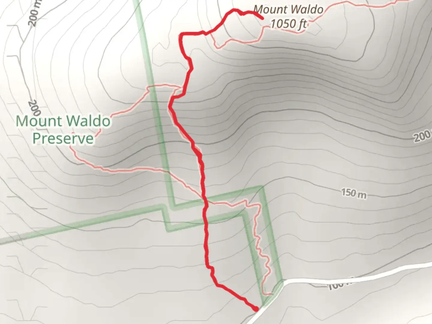 An image depicting the trail Mount Waldo from Murray Road and its surrounding area.