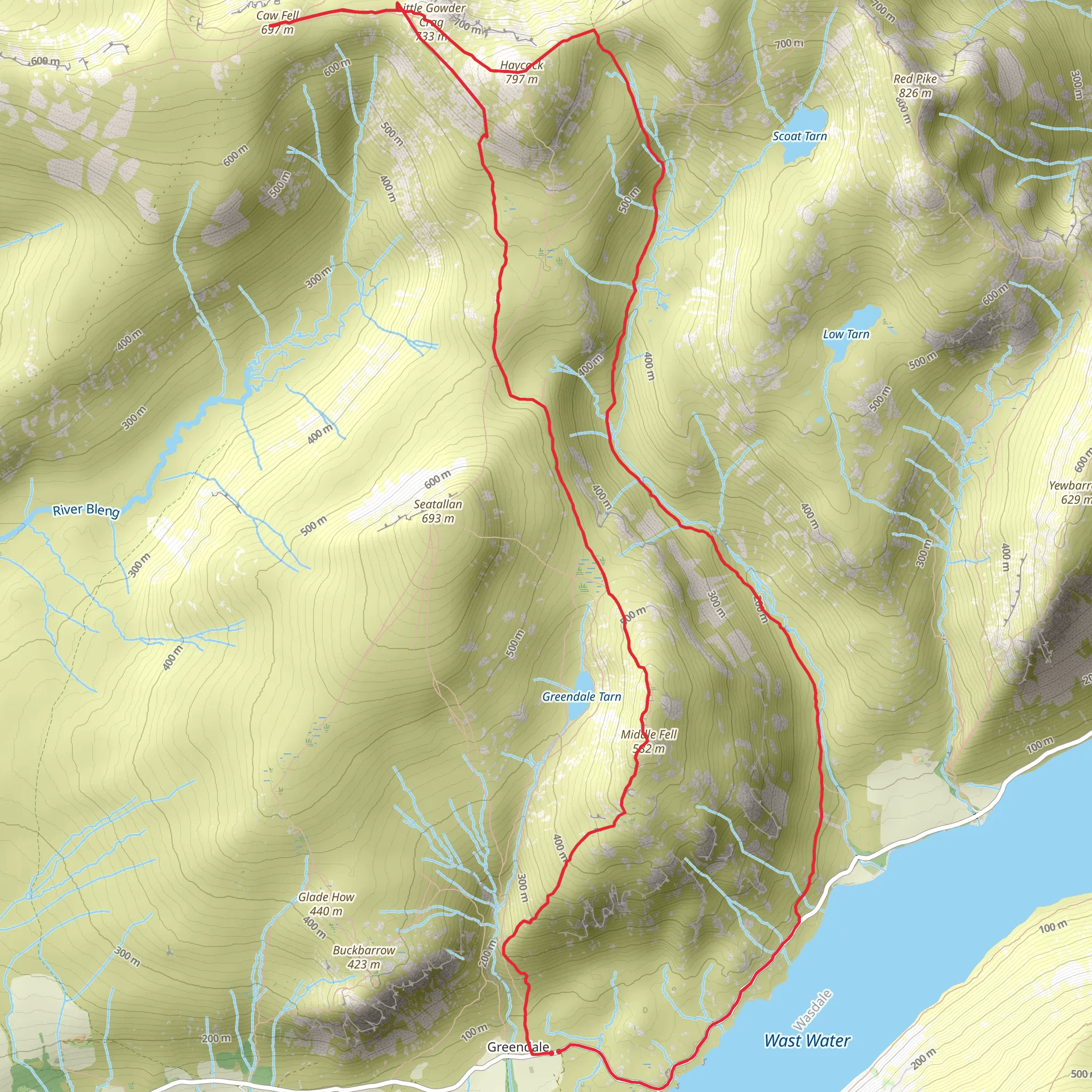 Haycock, Caw Fell and Middle Fell mobile static map