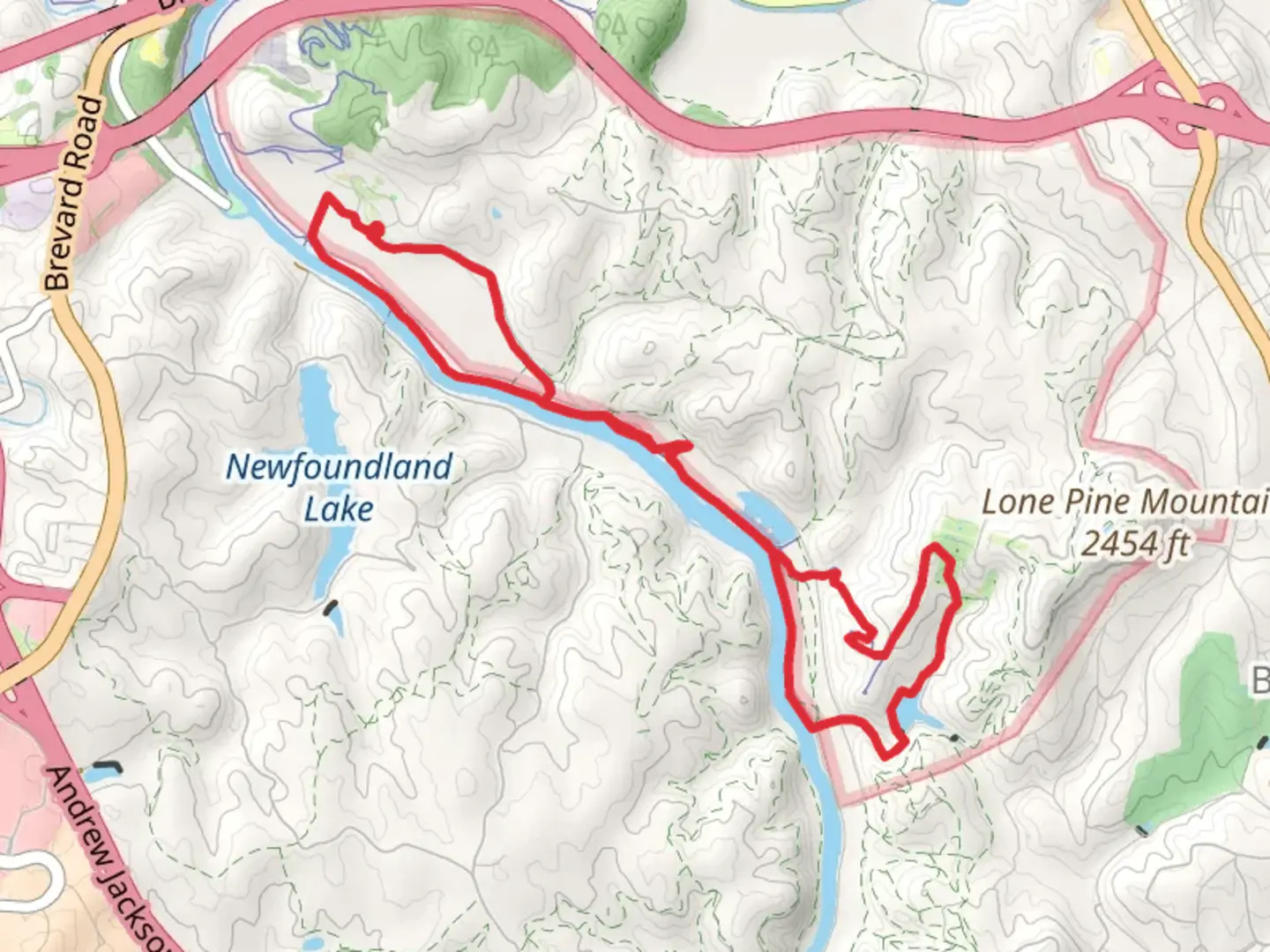 An image depicting the trail The Lagoon and Biltmore Estate Path Loop and its surrounding area.