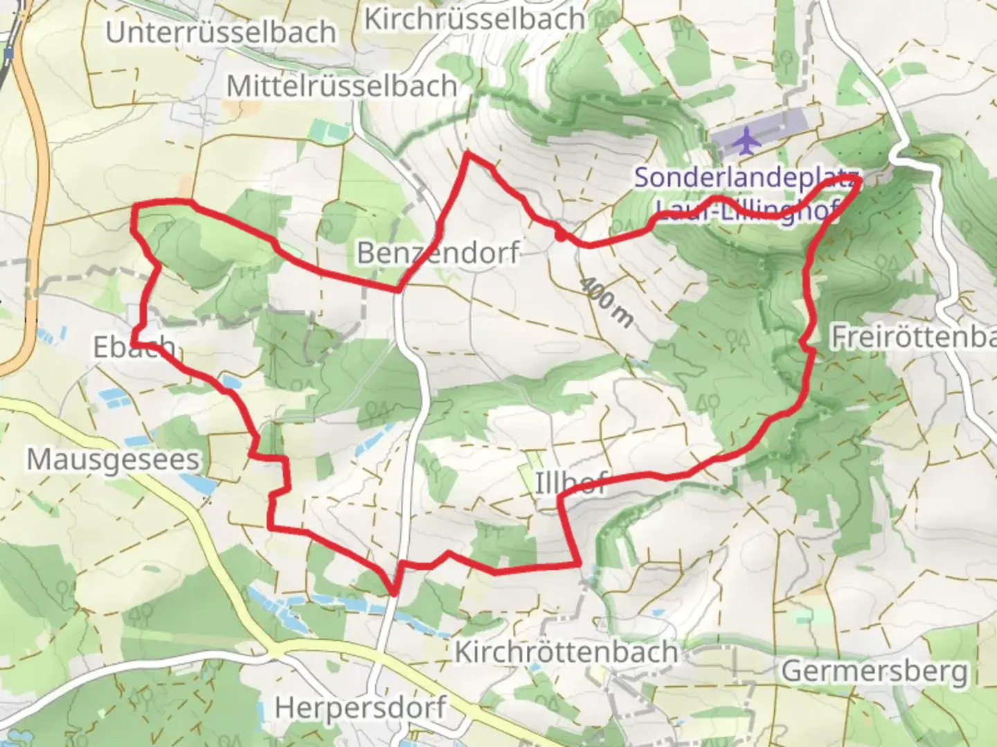 An image depicting the trail Rundweg Ebach Lillinghof Loop and its surrounding area.