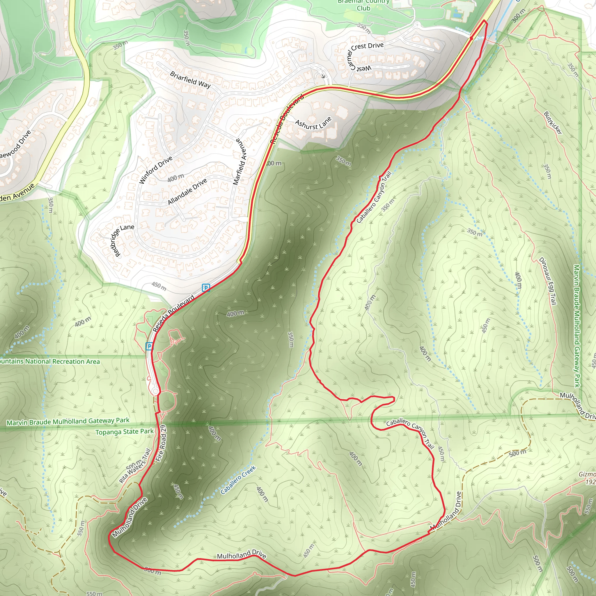 Mulholland Drive - Caballero Canyon Loop Trail mobile static map