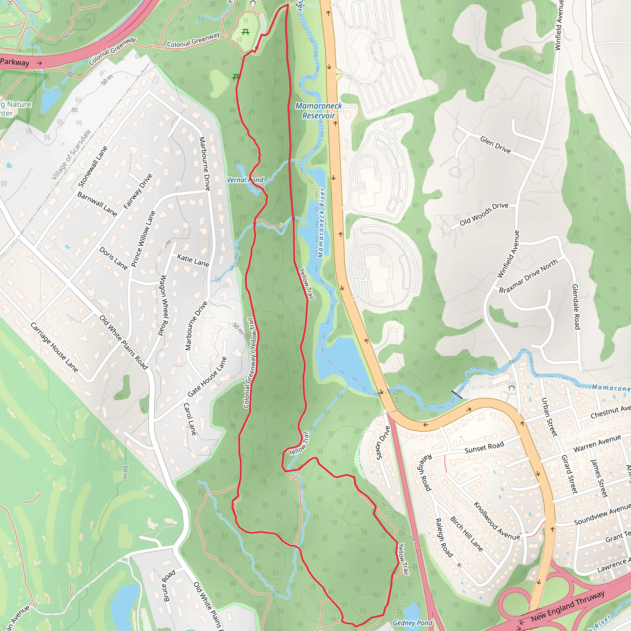 Yellow Trail Loop via Mamaroneck Reservoir mobile static map