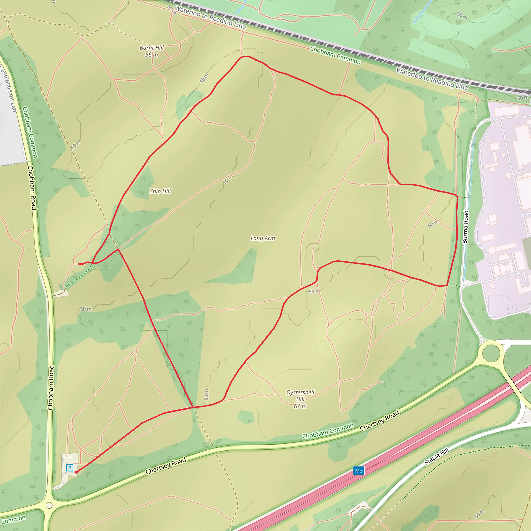 Chobham Common and Memorial Cross Loop mobile static map