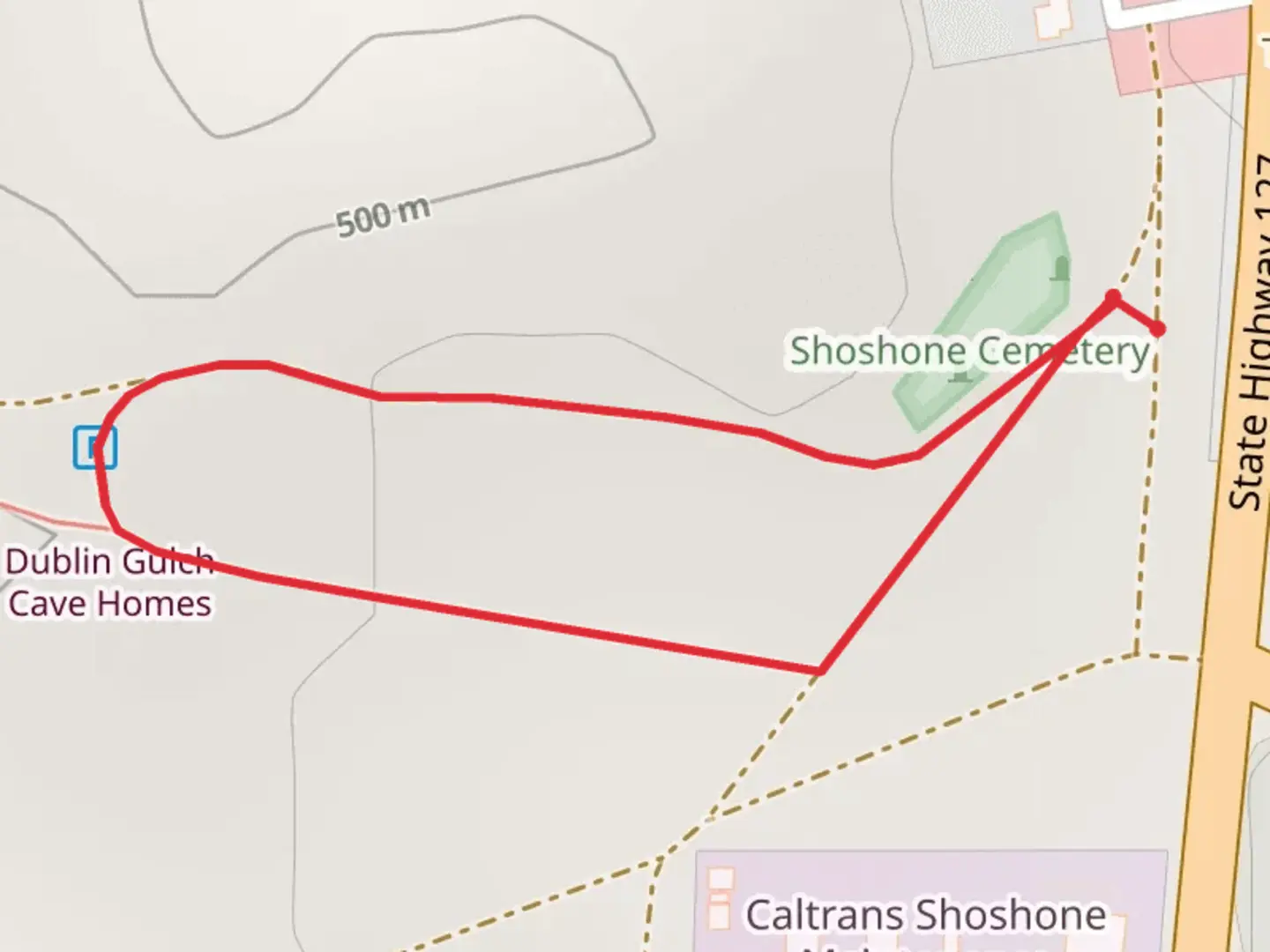 An image depicting the trail Shoshone Cemetery Loop and its surrounding area.