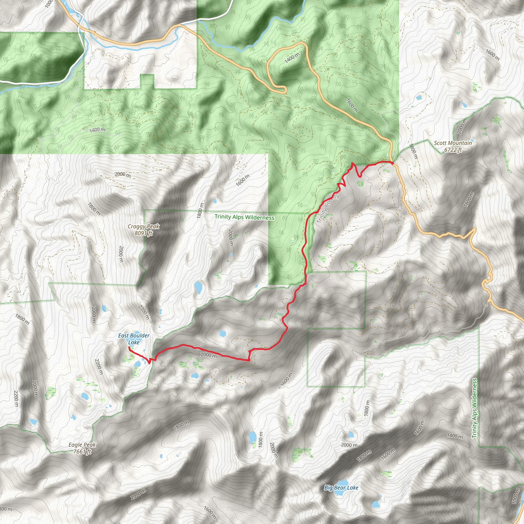 East Boulder Lake and Upper Boulder Lake via PCT mobile static map