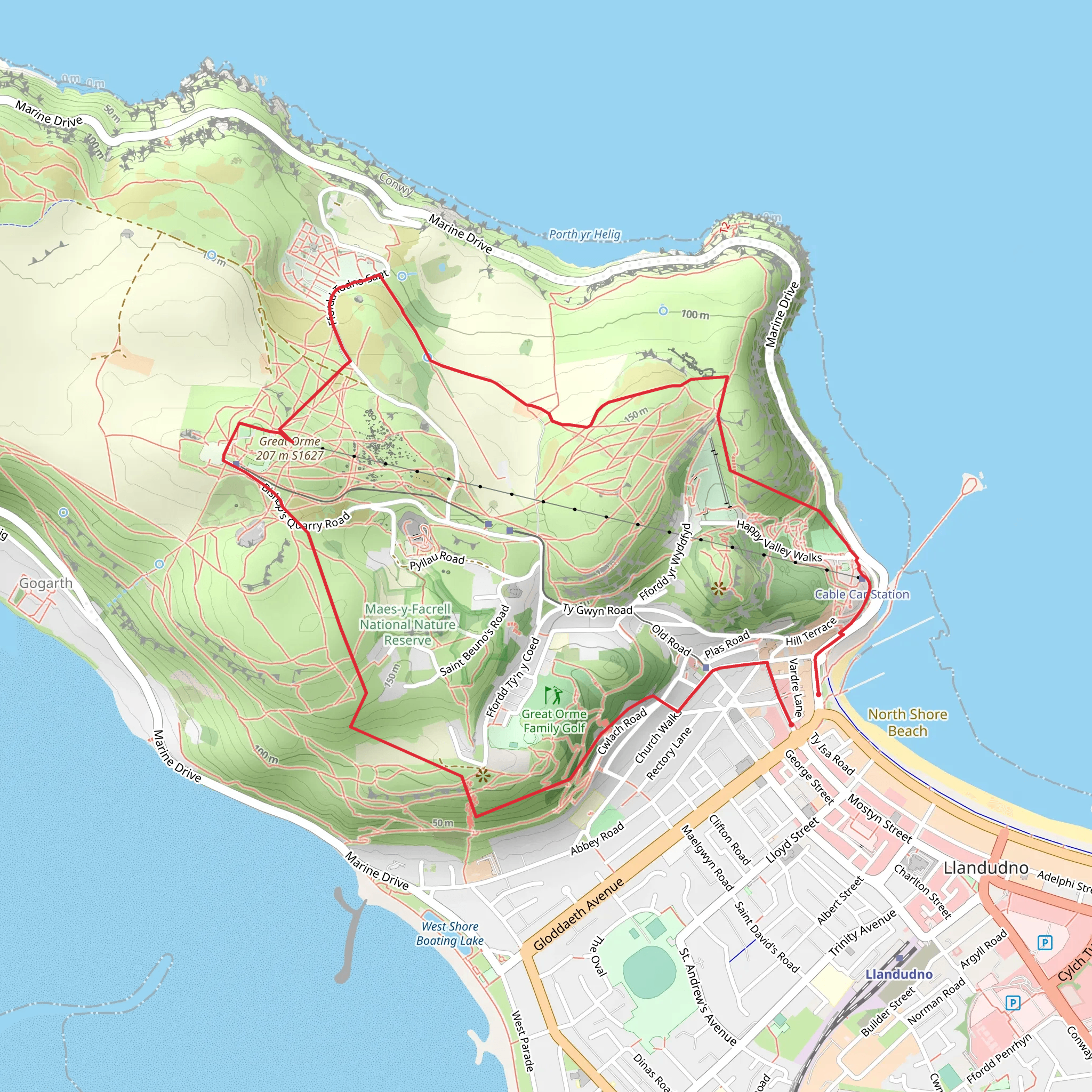 Great Orme and Country Park - Llandudno - Short Route mobile static map
