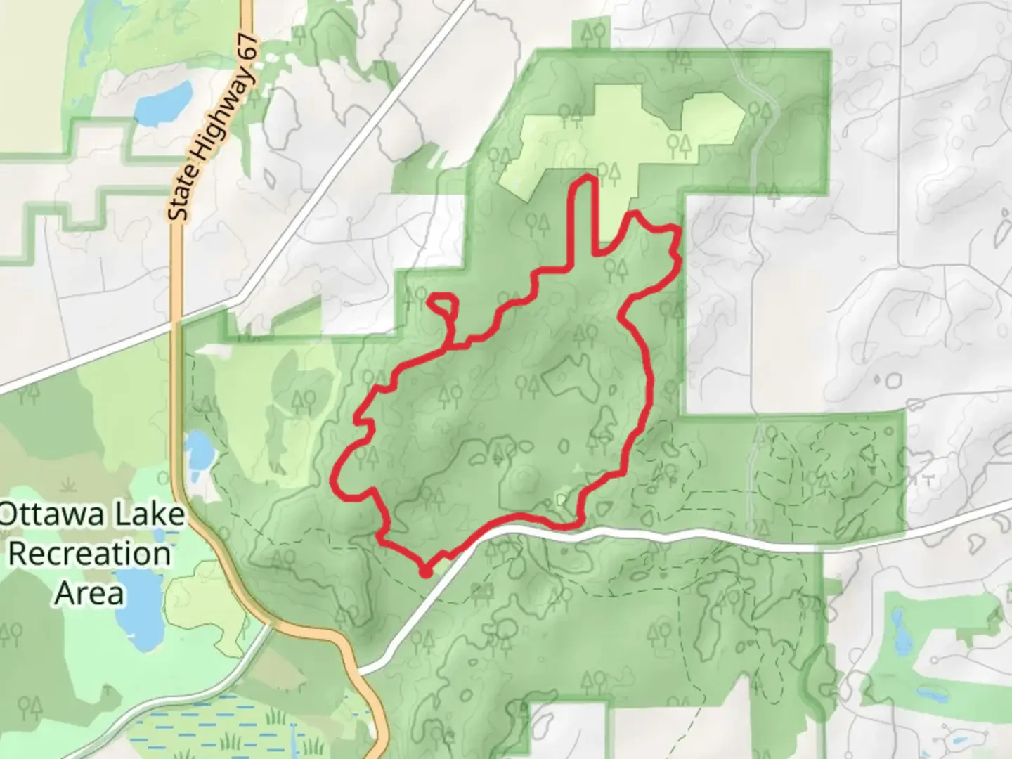 An image depicting the trail Red, Observation and Ice Age Loop Trail and its surrounding area.