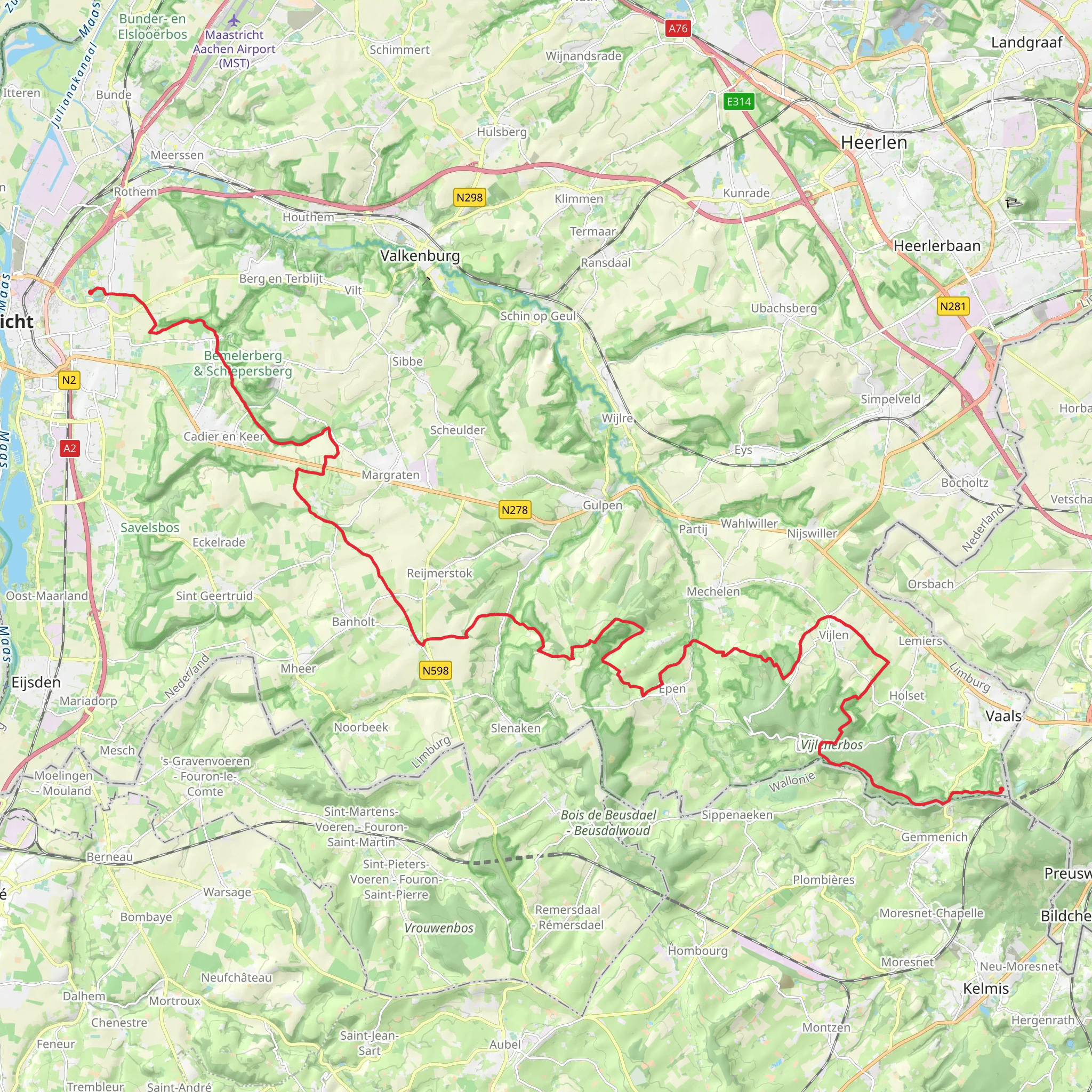 Vaalserberg to Amby via Malensbosch, Kruisbosch and Bemelerberg mobile static map