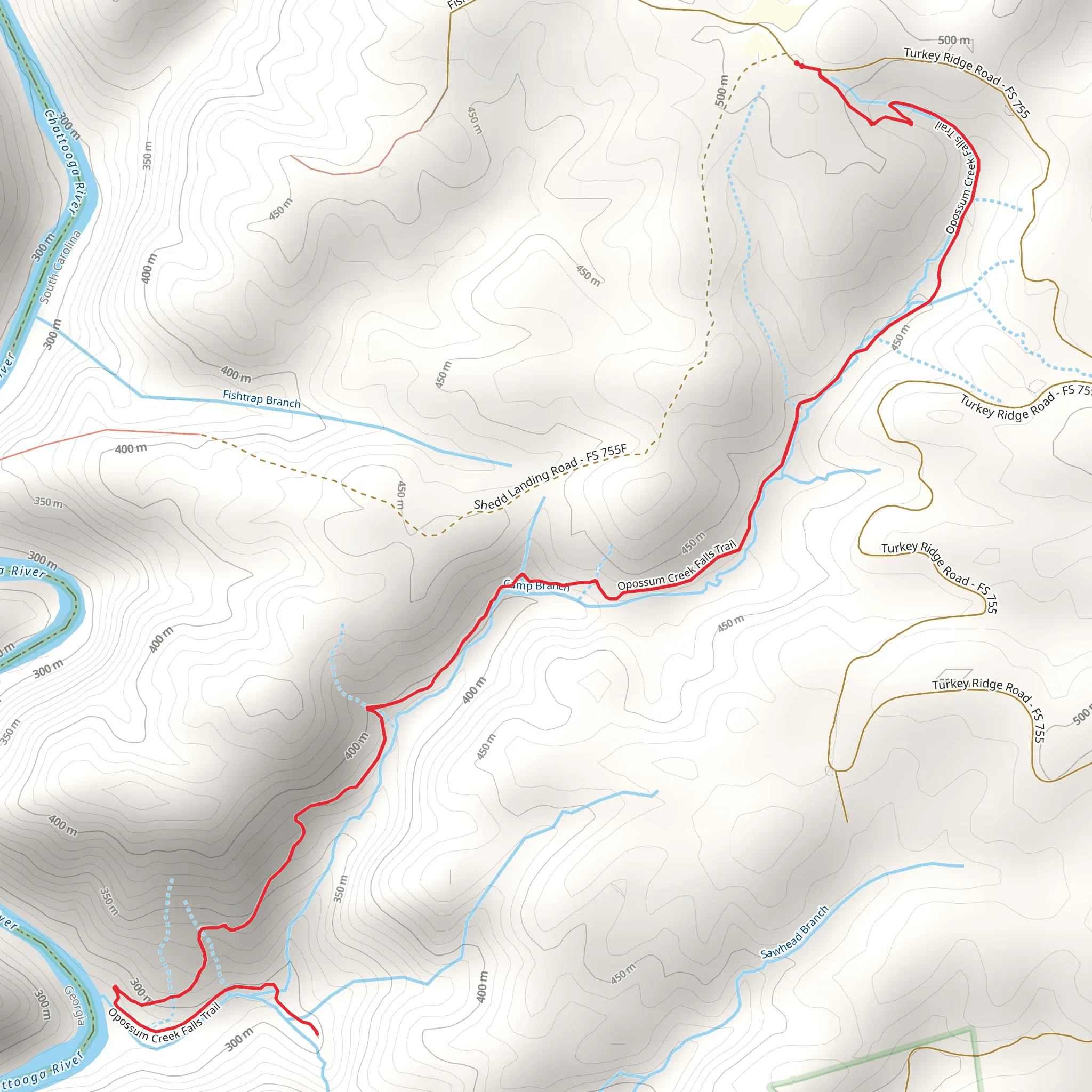 Opossum Creek Falls Trail mobile static map