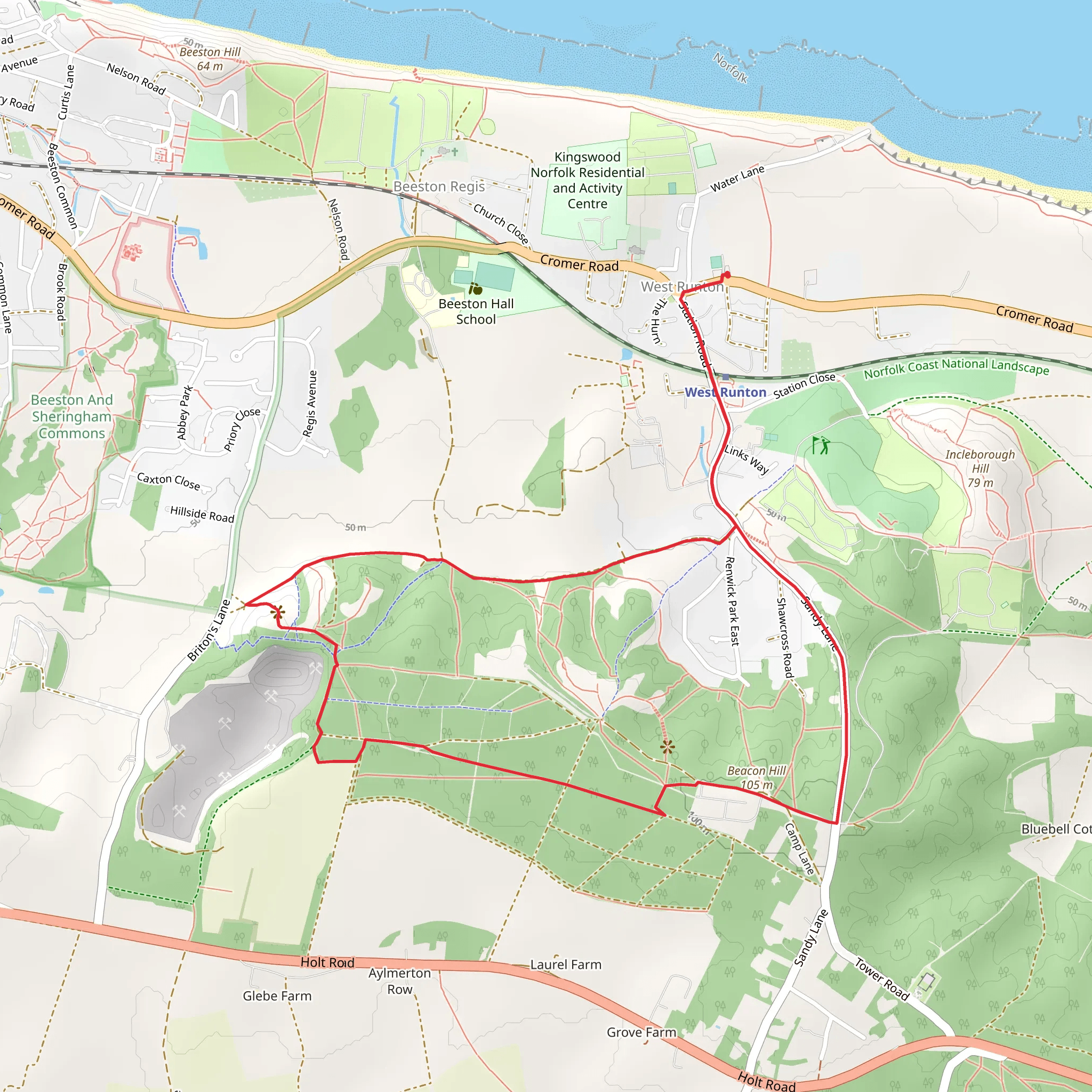 Row Heath and Beacon Hill Loop mobile static map