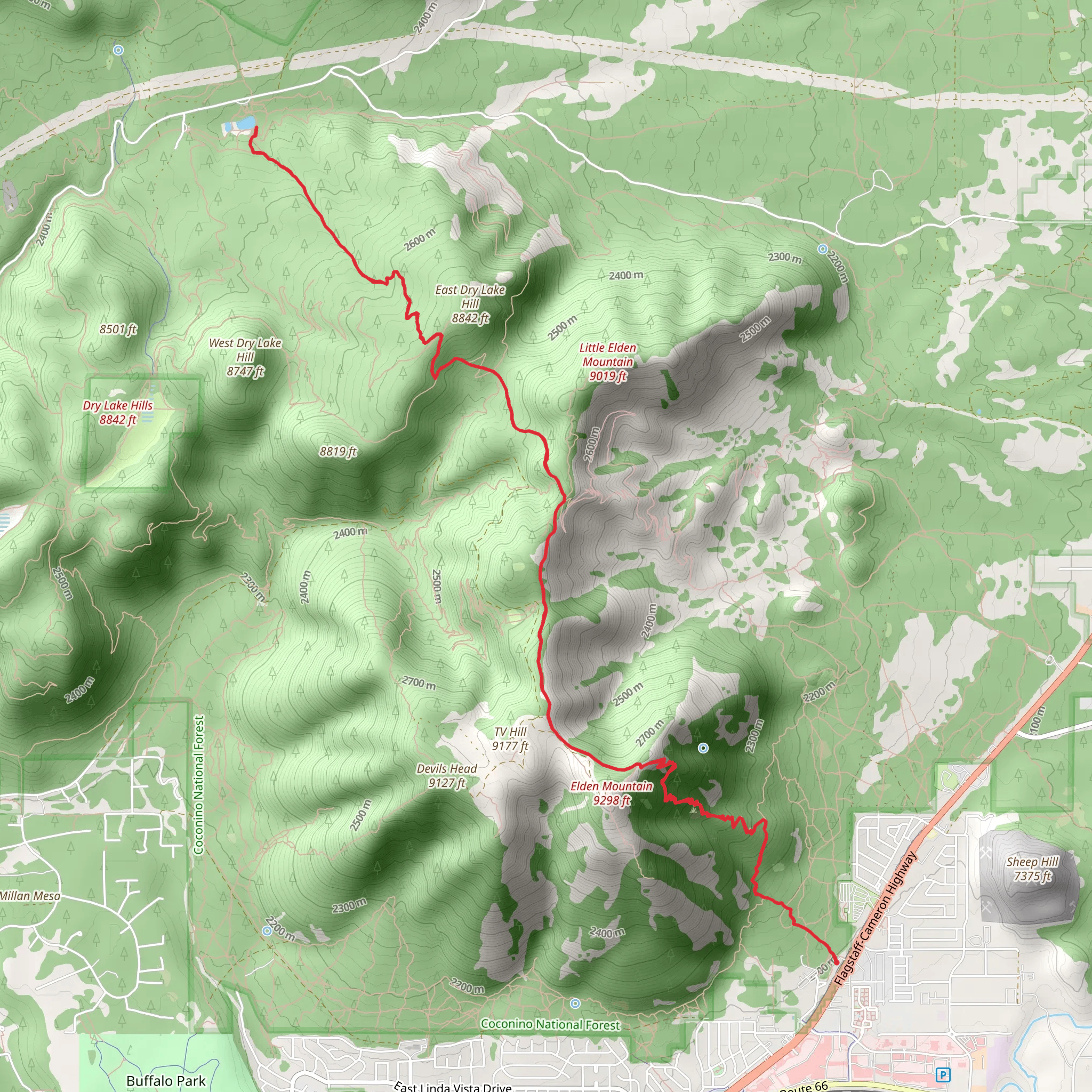 Schultz Tank via Elden Lookout Trail mobile static map