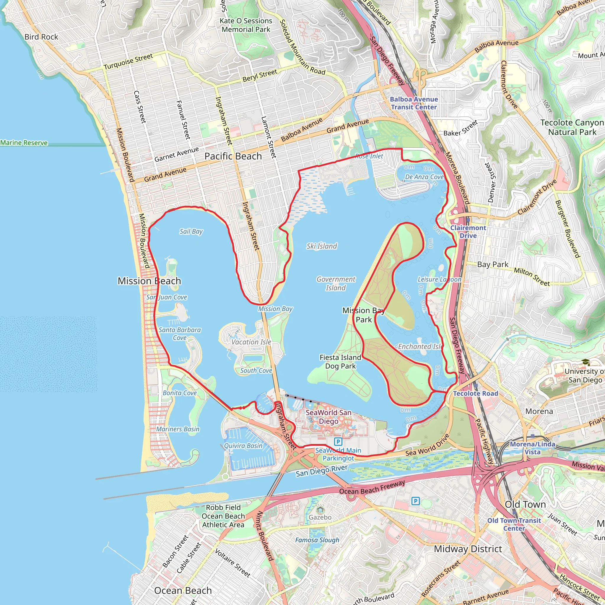 Crown point and Mission Bay Park Loop mobile static map