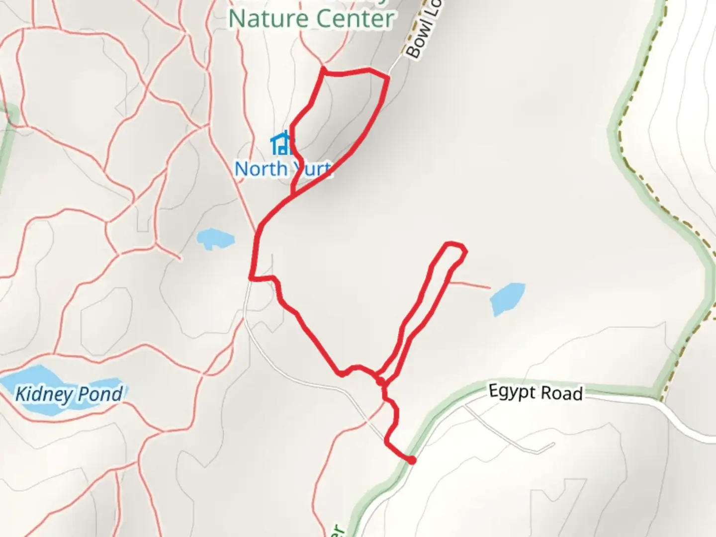 An image depicting the trail Egypt Road Loop - West and its surrounding area.