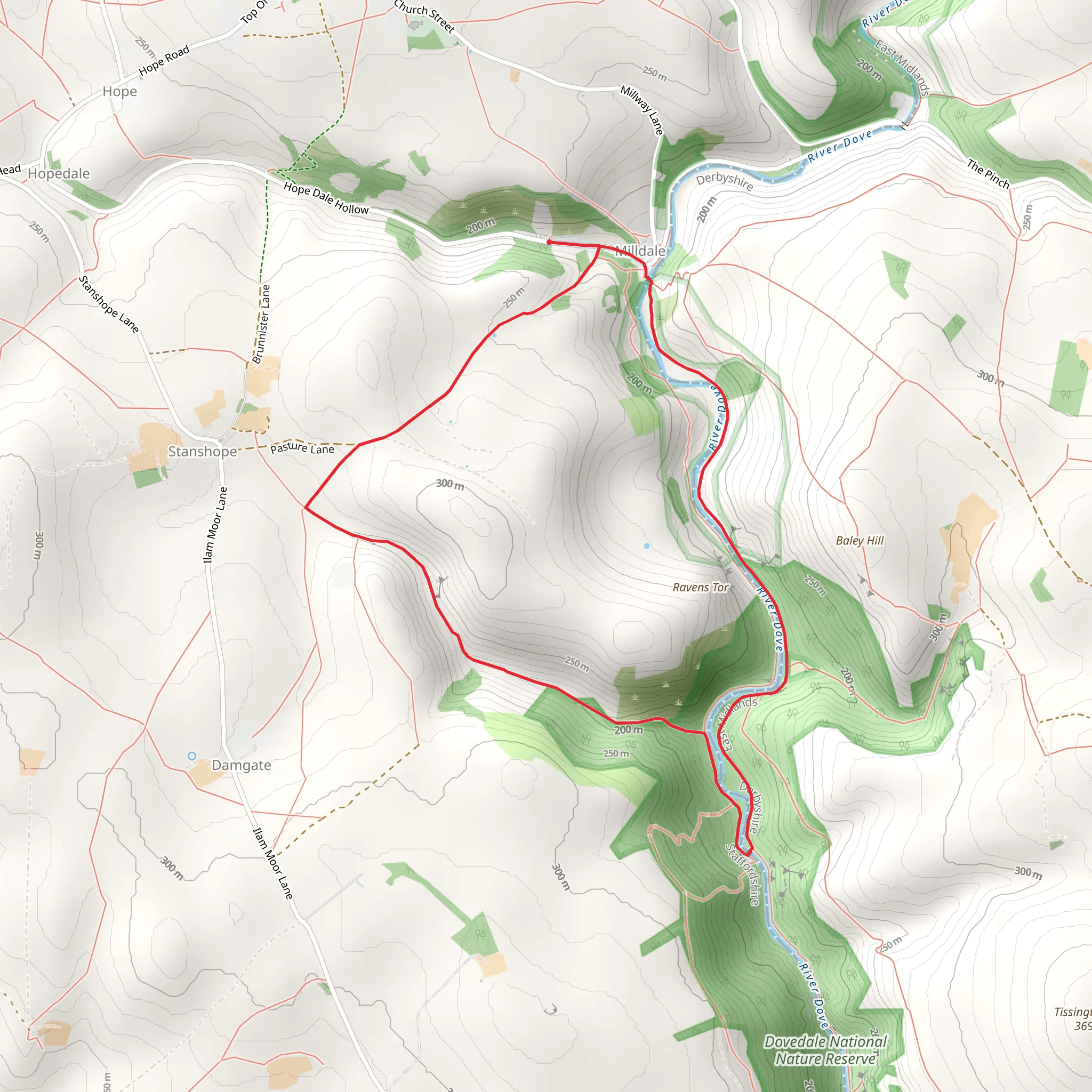 Dove Holes, Ilam Rock and Long Low Loop mobile static map