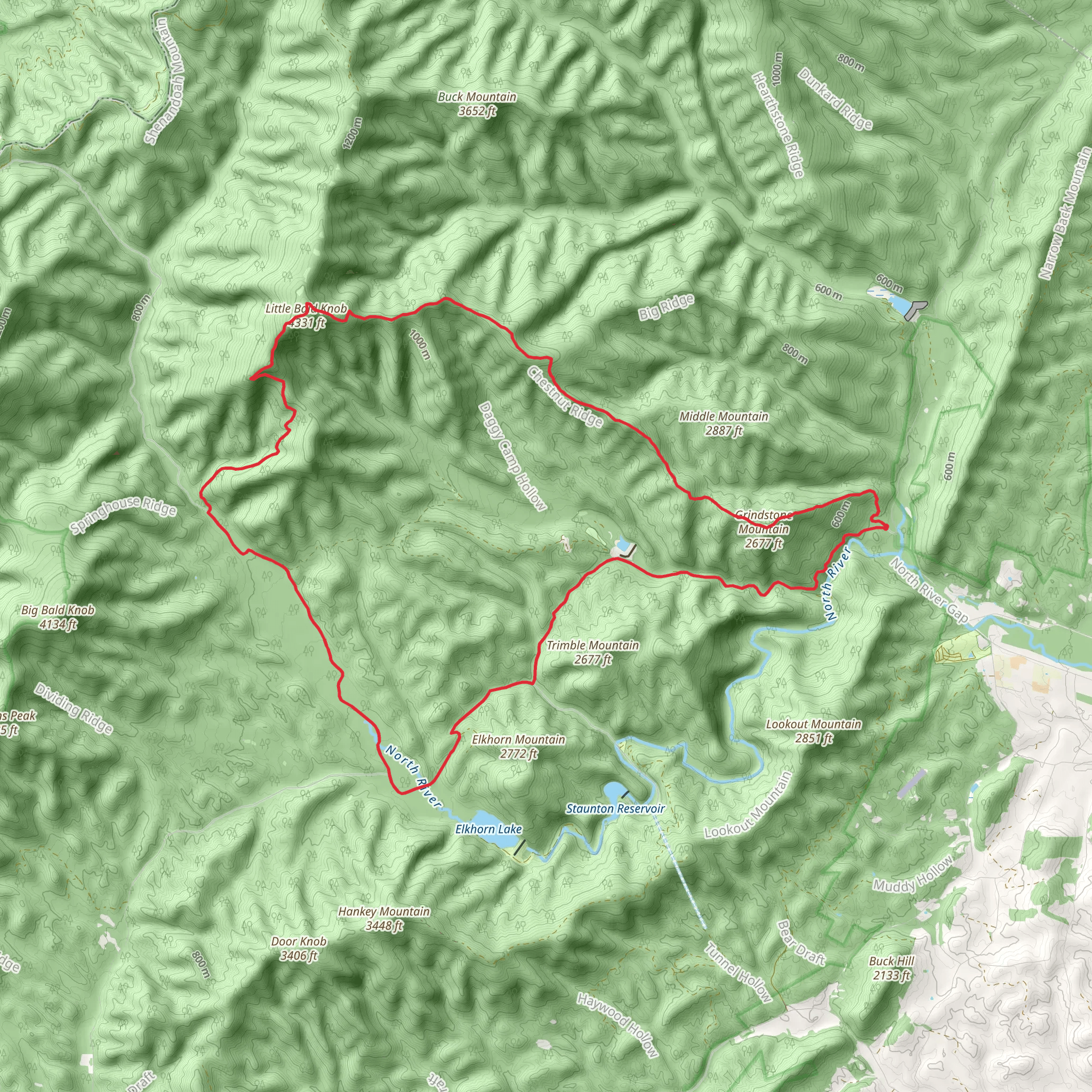 Wild Oak Trail, Little Bald Knob and North River Road Loop mobile static map
