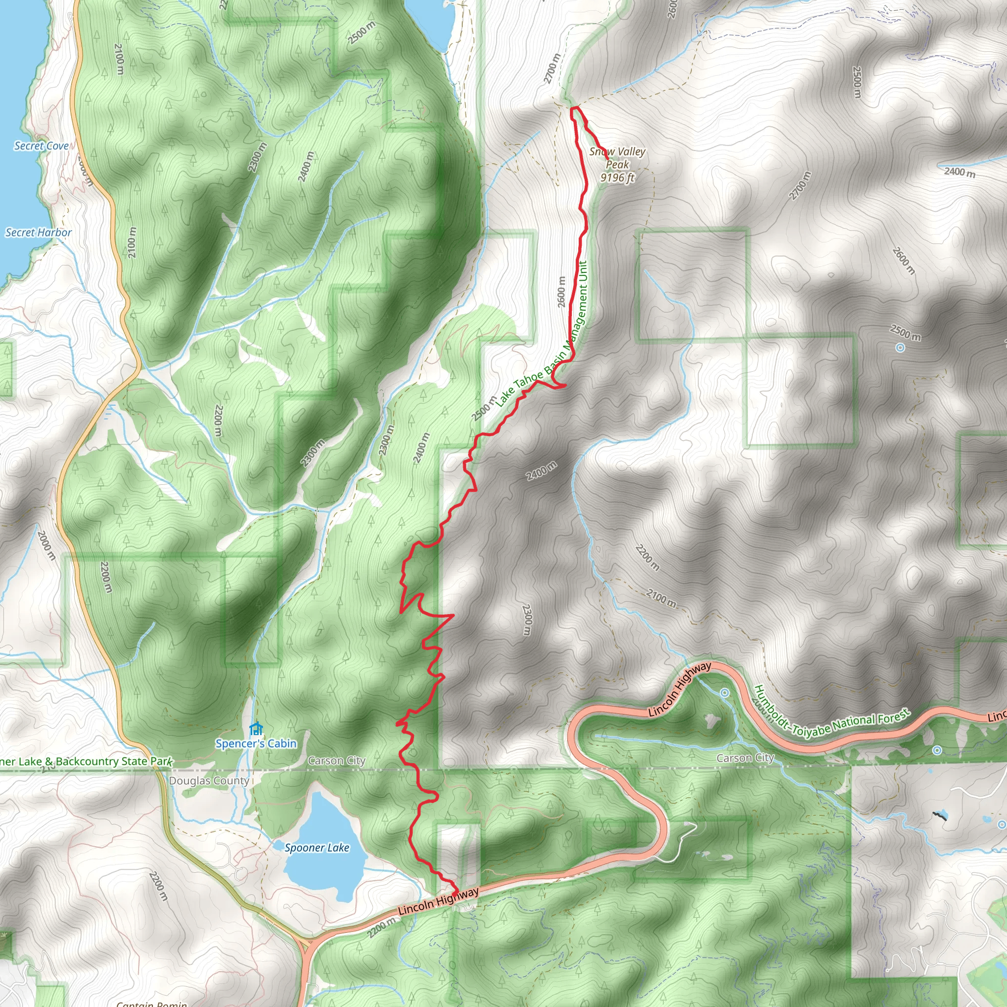 Snow Valley Peak via Tahoe Rim Trail mobile static map