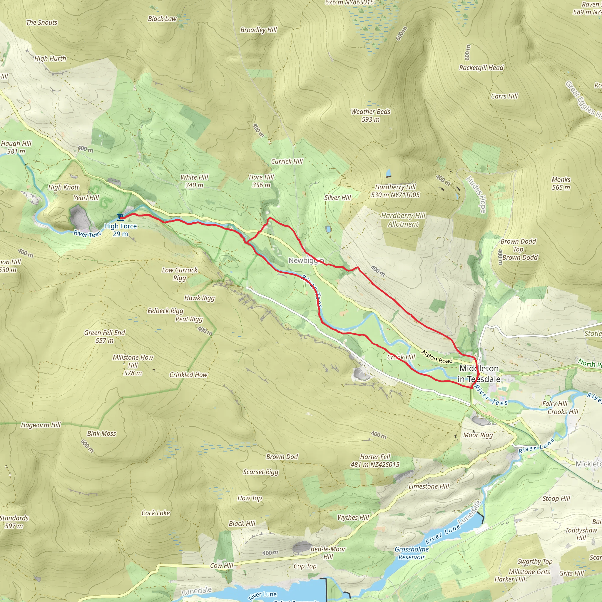 River Tees and High Force Loop - Middleton in Teesdale mobile static map