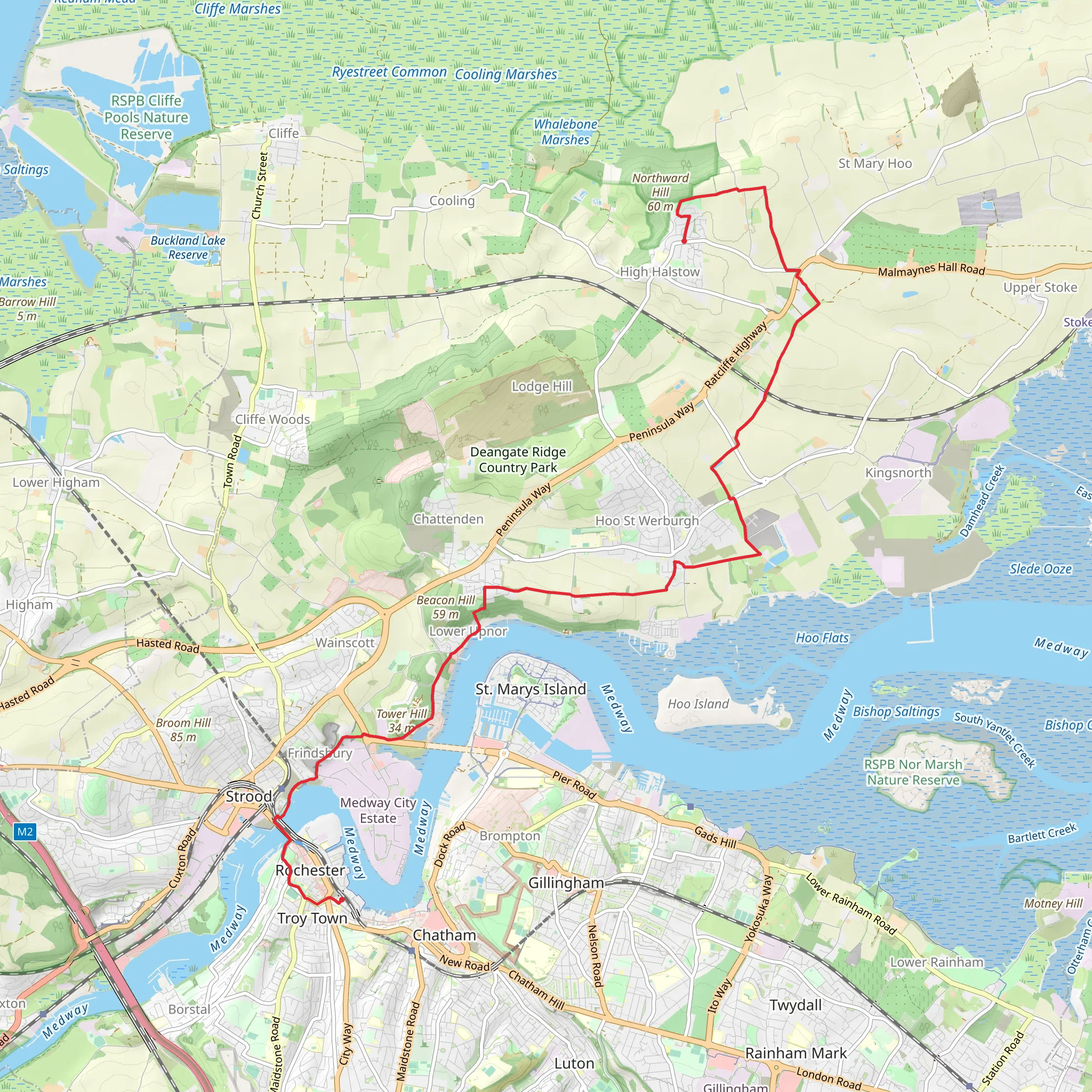 Rochester to High Halstow Walk mobile static map