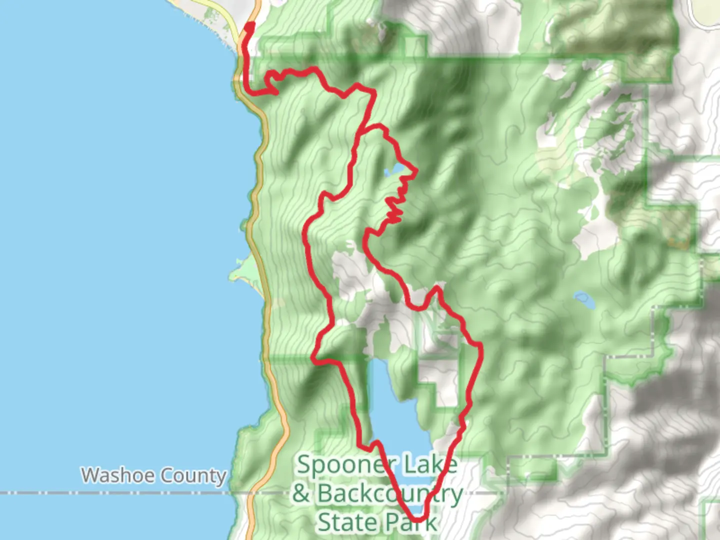 An image depicting the trail Herlan Peak and Marlette Lake via Marlette Flume Trail and its surrounding area.