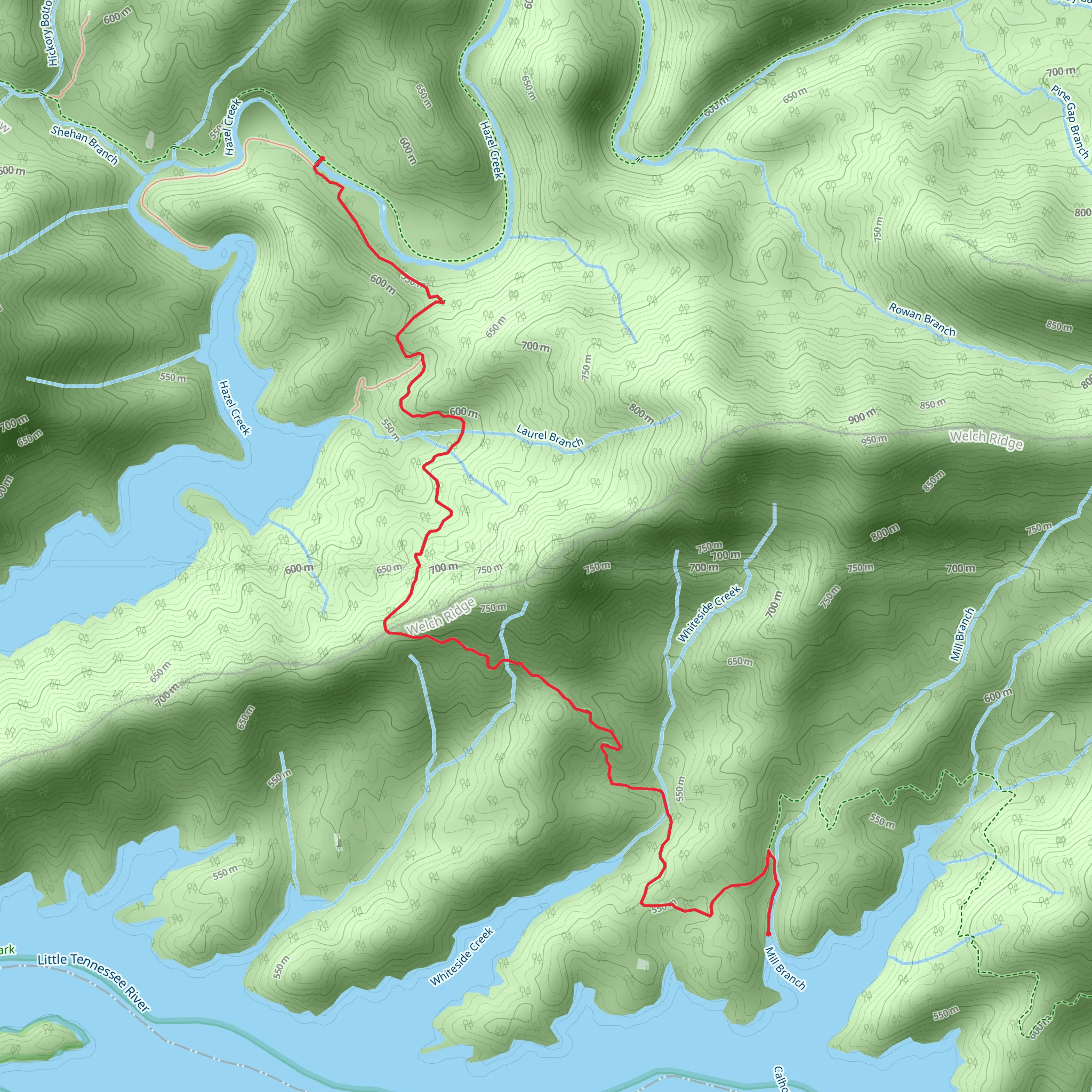 Lakeshore Trail to Hazel Creek Trail mobile static map