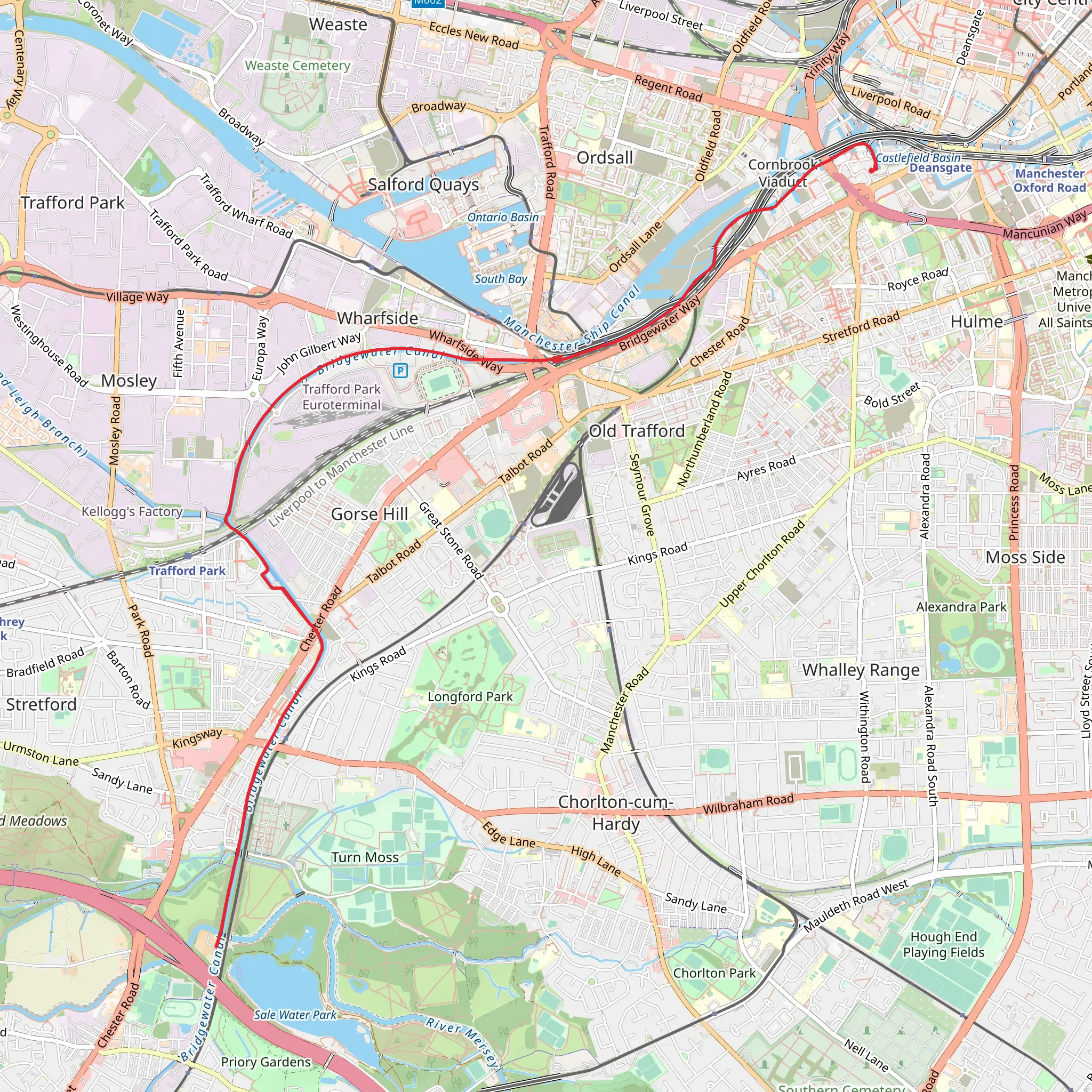 Bridgewater Canal Walk from Deansgate mobile static map