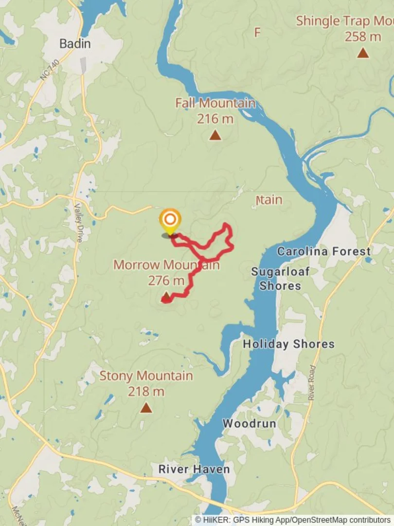 An image depicting the trail Morrow Mountain and Sugarloaf Mountain Loop and its surrounding area.